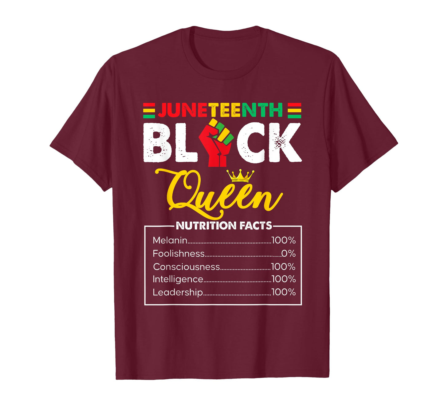 Womens Juneteenth Black African Queen Nutritional Facts T-Shirt