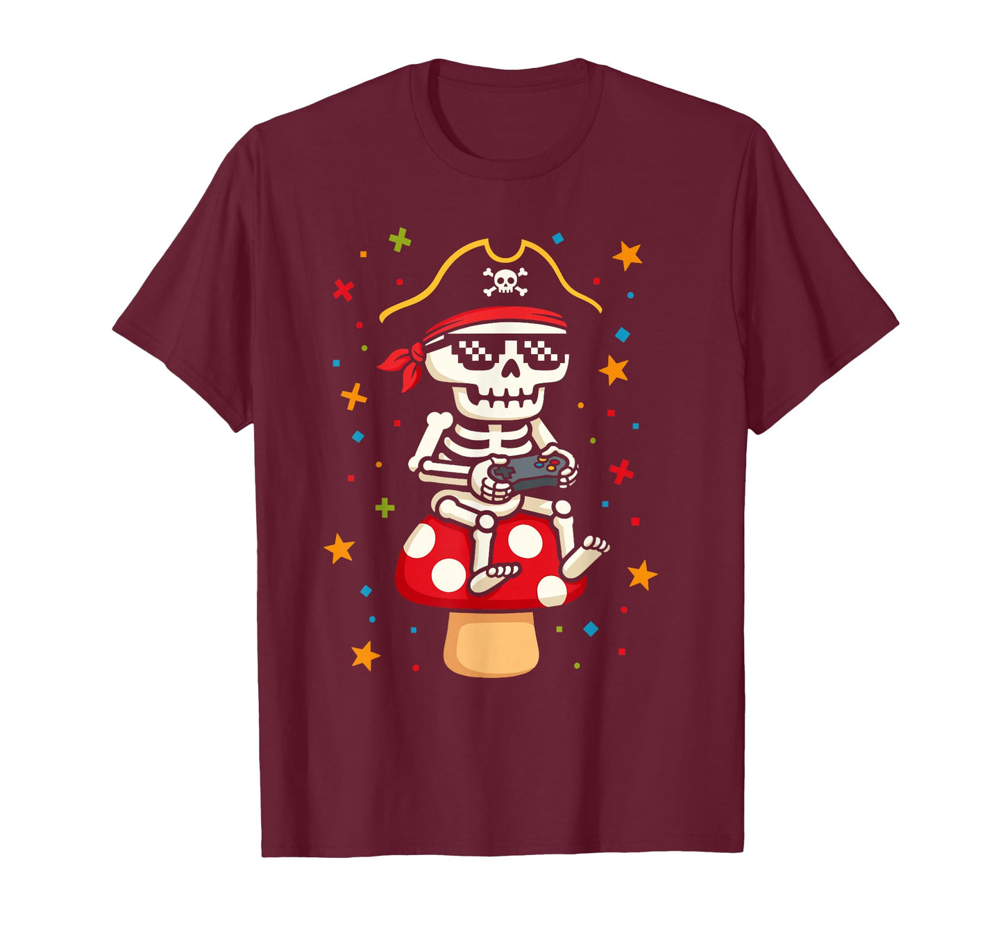 Funny Gamer Skeleton Pirate Playing Video Game T-Shirt