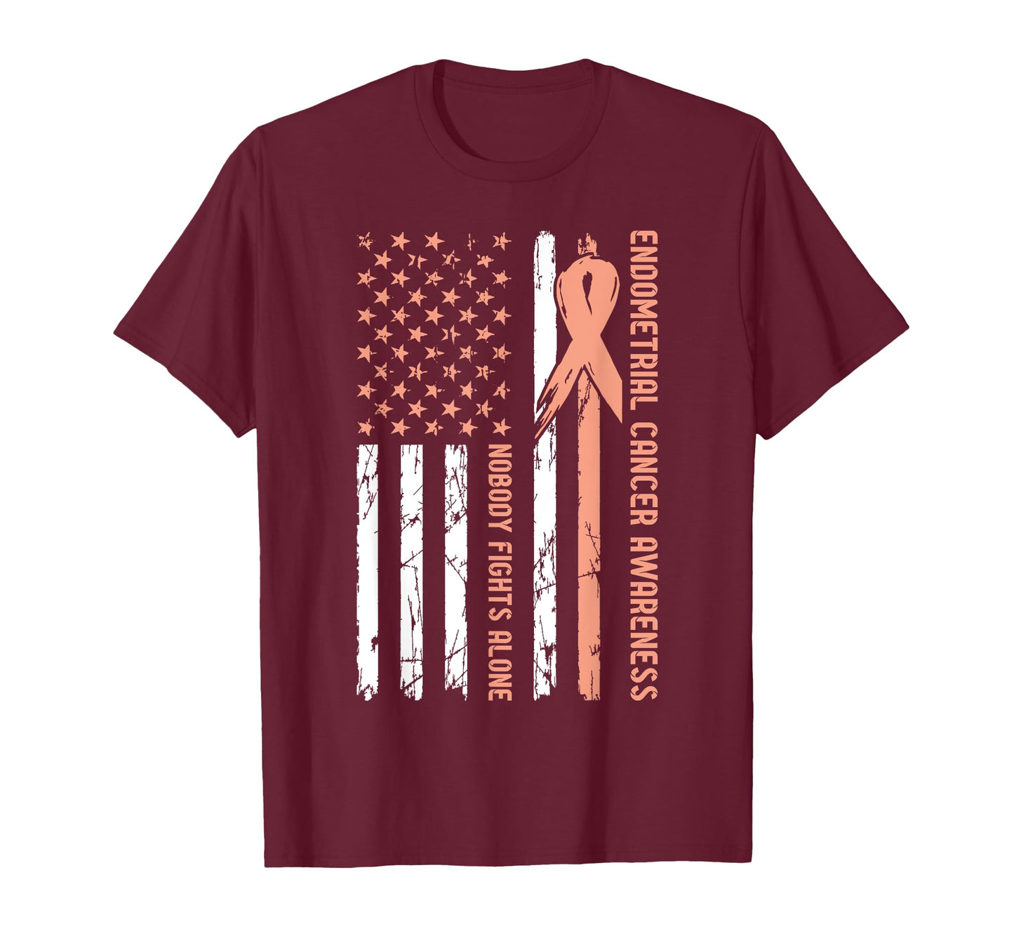 Endometrial Cancer Awareness Flag Nobody Fights Alone T-Shirt
