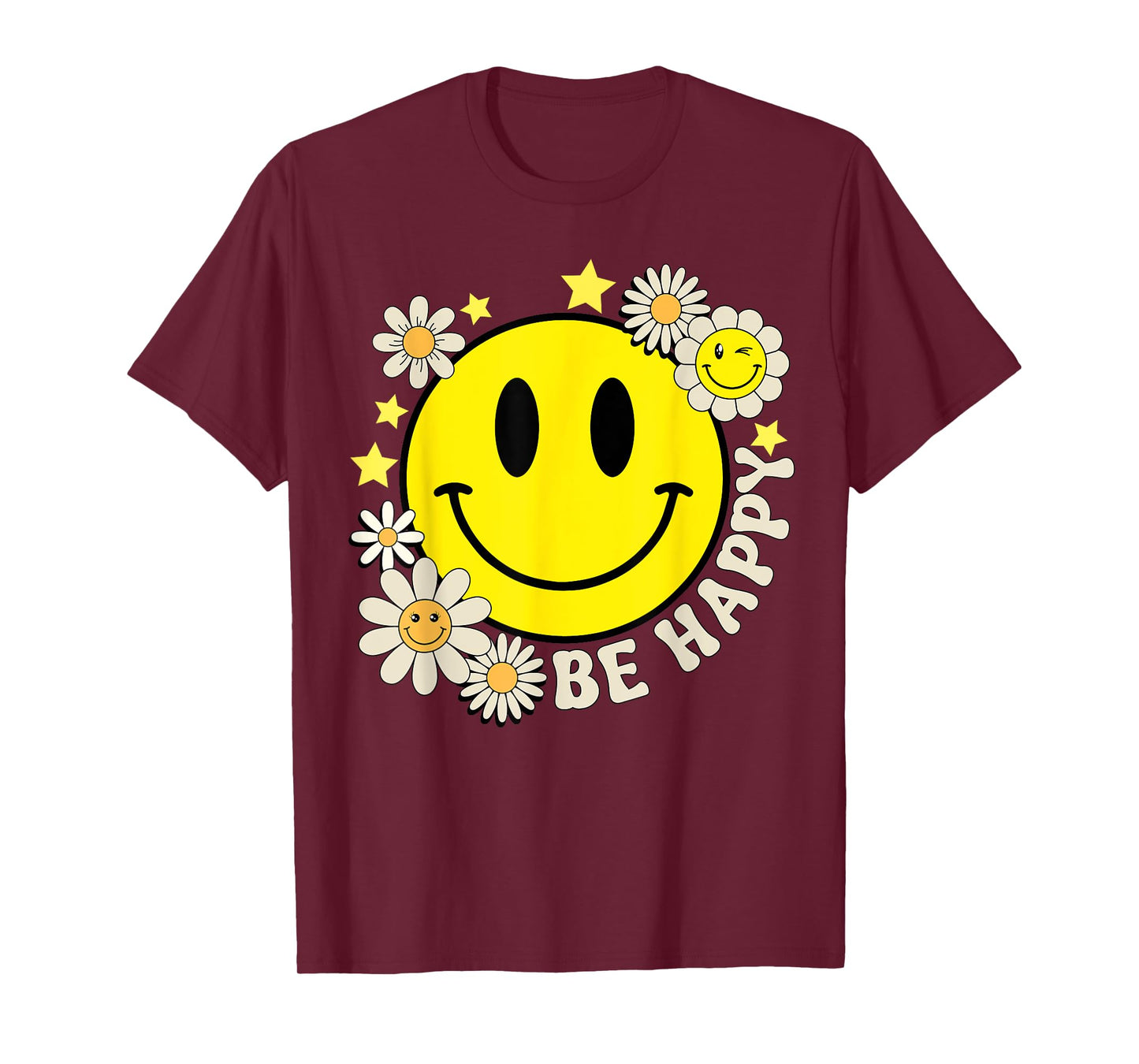 Cute Smile Face Flower Happy Face Flowers Heart Kids Girls T-Shirt