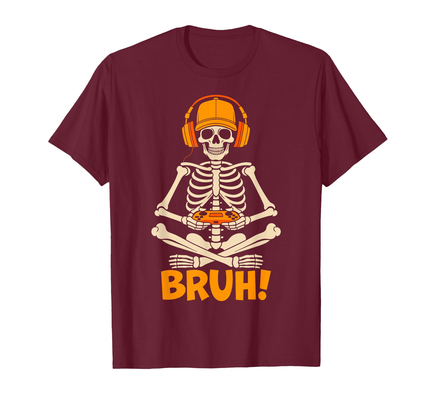 Bruh Skeleton Gamer Halloween Video Gaming Boys Girls Men T-Shirt