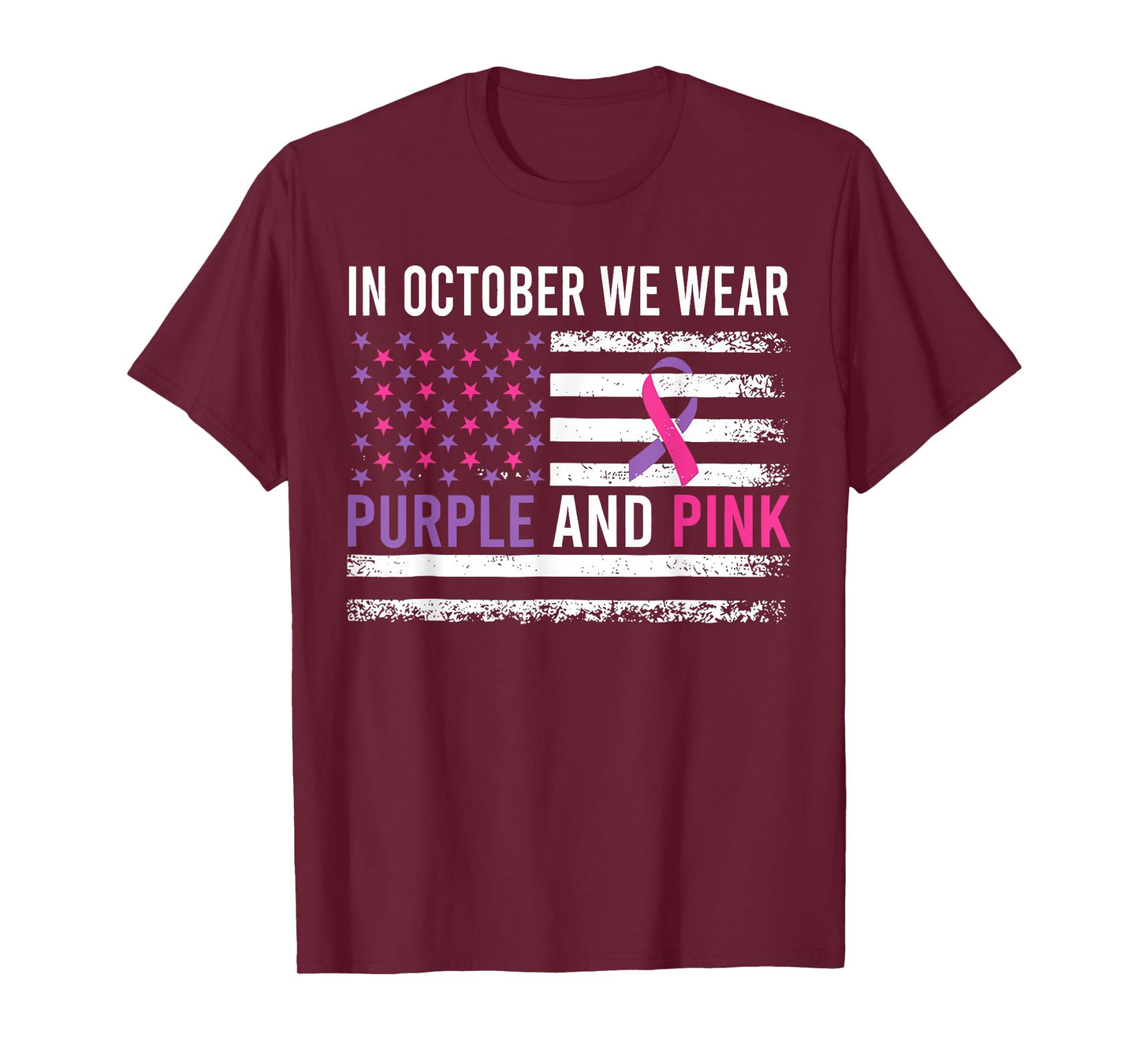in October We Wear Purple and Pink USA Flag Men Women Kids T-Shirt