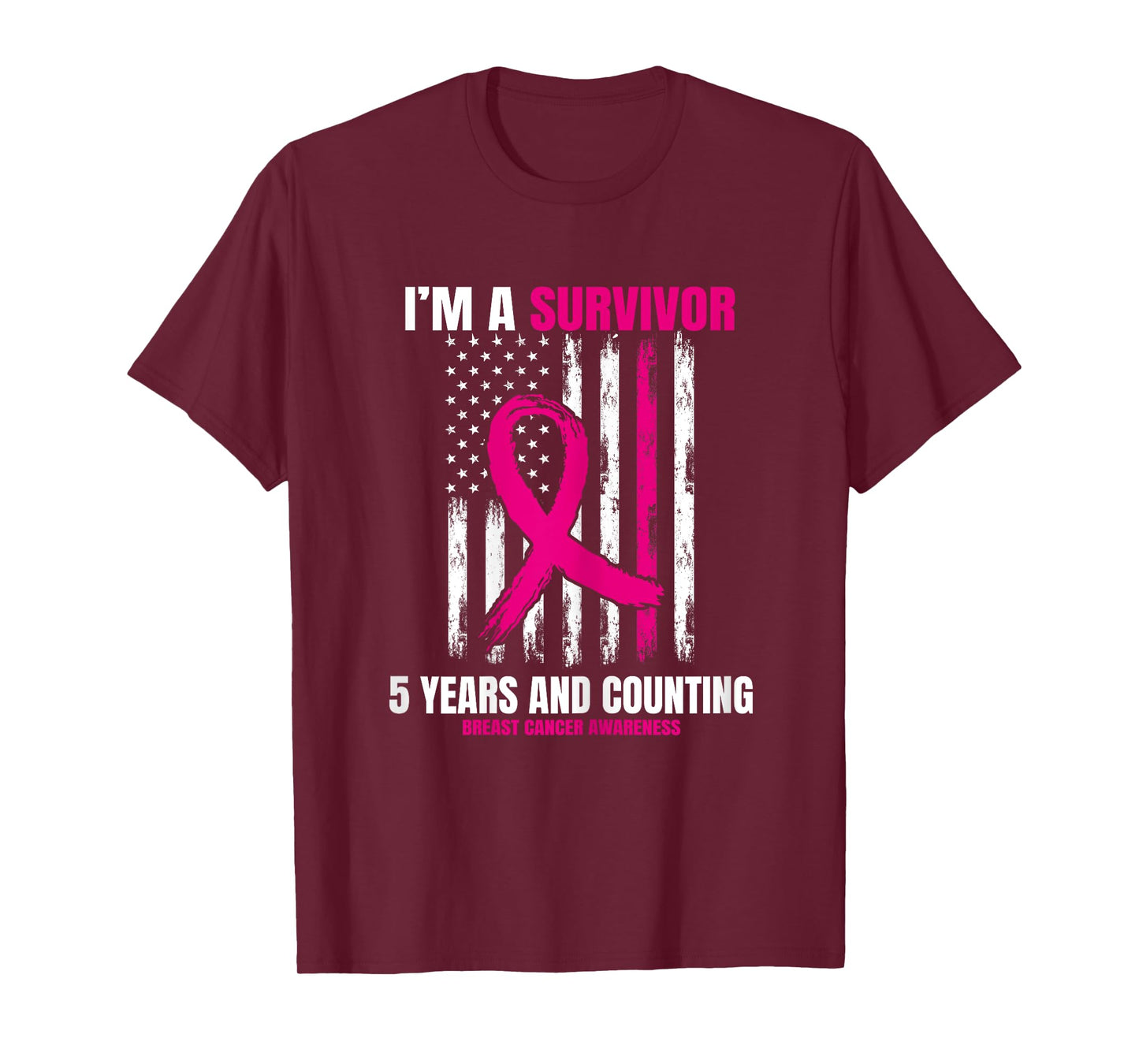 Pink Breast Cancer Survivor Gifts 5 Years Free American Flag T-Shirt