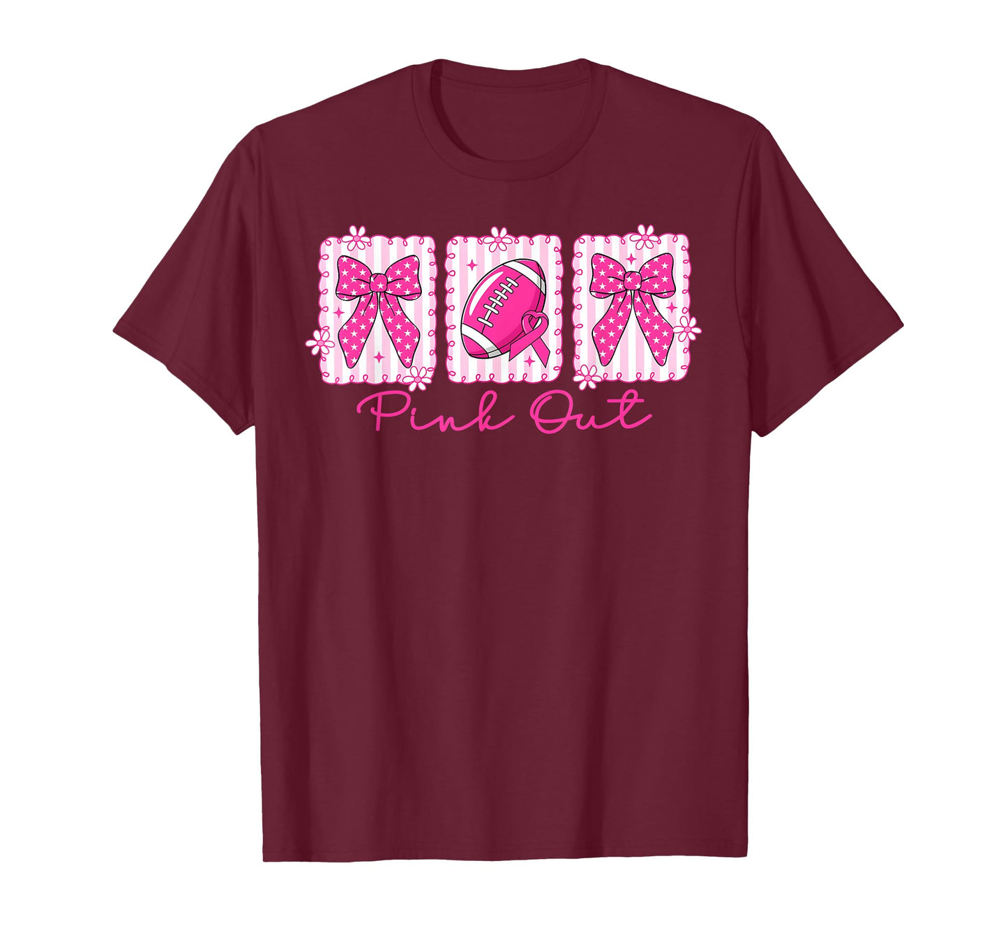 Coquette Bow Breast Cancer Awareness Pink Out Football Team T-Shirt