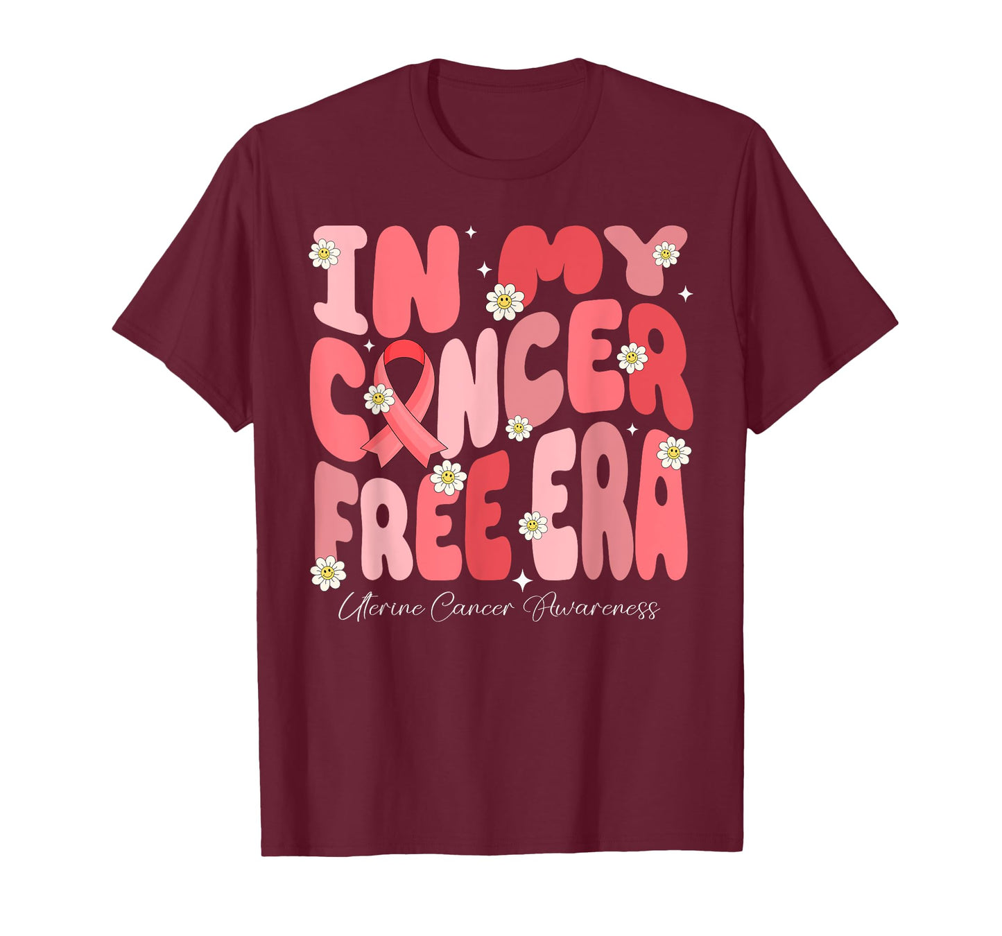 In My Cancer Free Era Uterine Cancer Warrior Groovy Flower T-Shirt