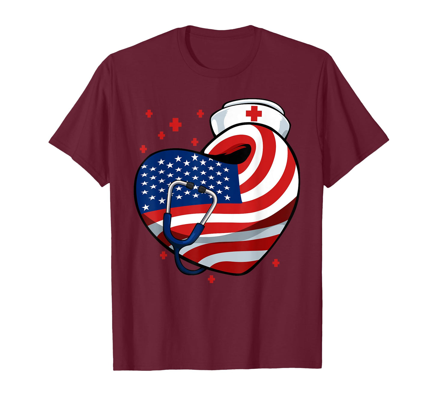 Patriotic Nurse 4th Of July American Flag Heart Stethoscope T-Shirt