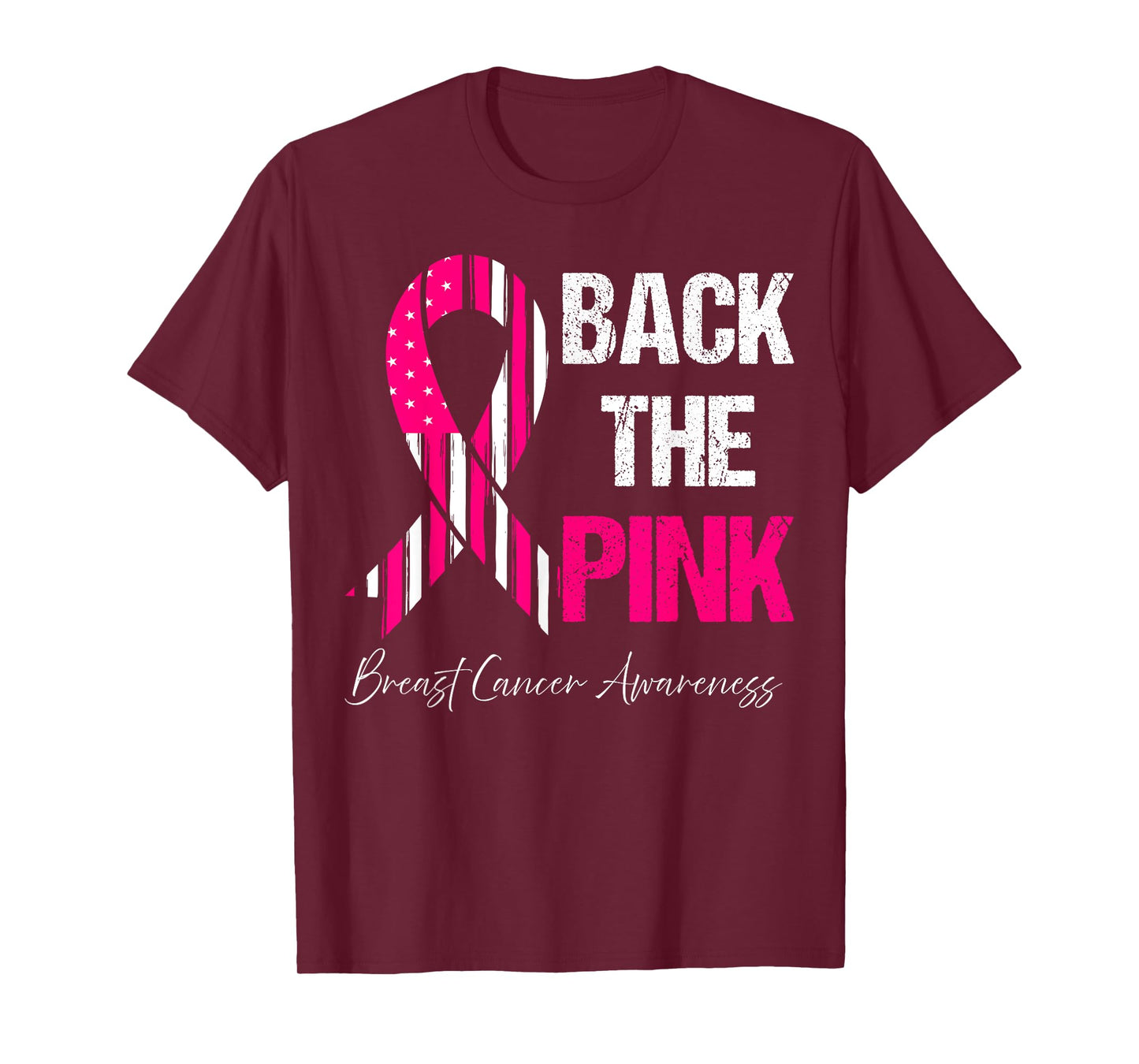 Back The Pink Breast Cancer Awareness American Flag Womens T-Shirt