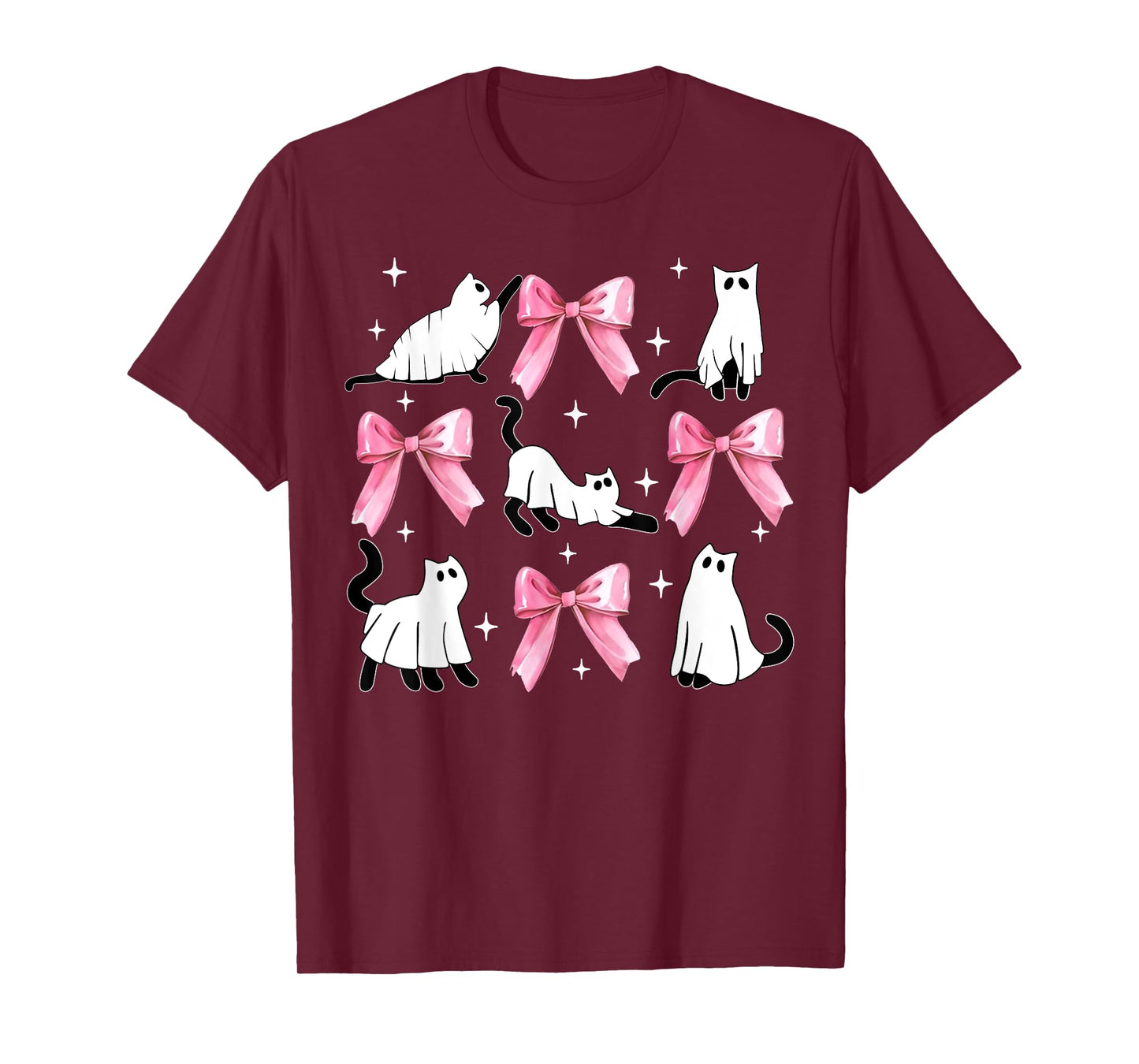 Ghost Cat Boo Costume Cute Pink Bow Coquette Kitty Halloween T-Shirt for Men Women Kids