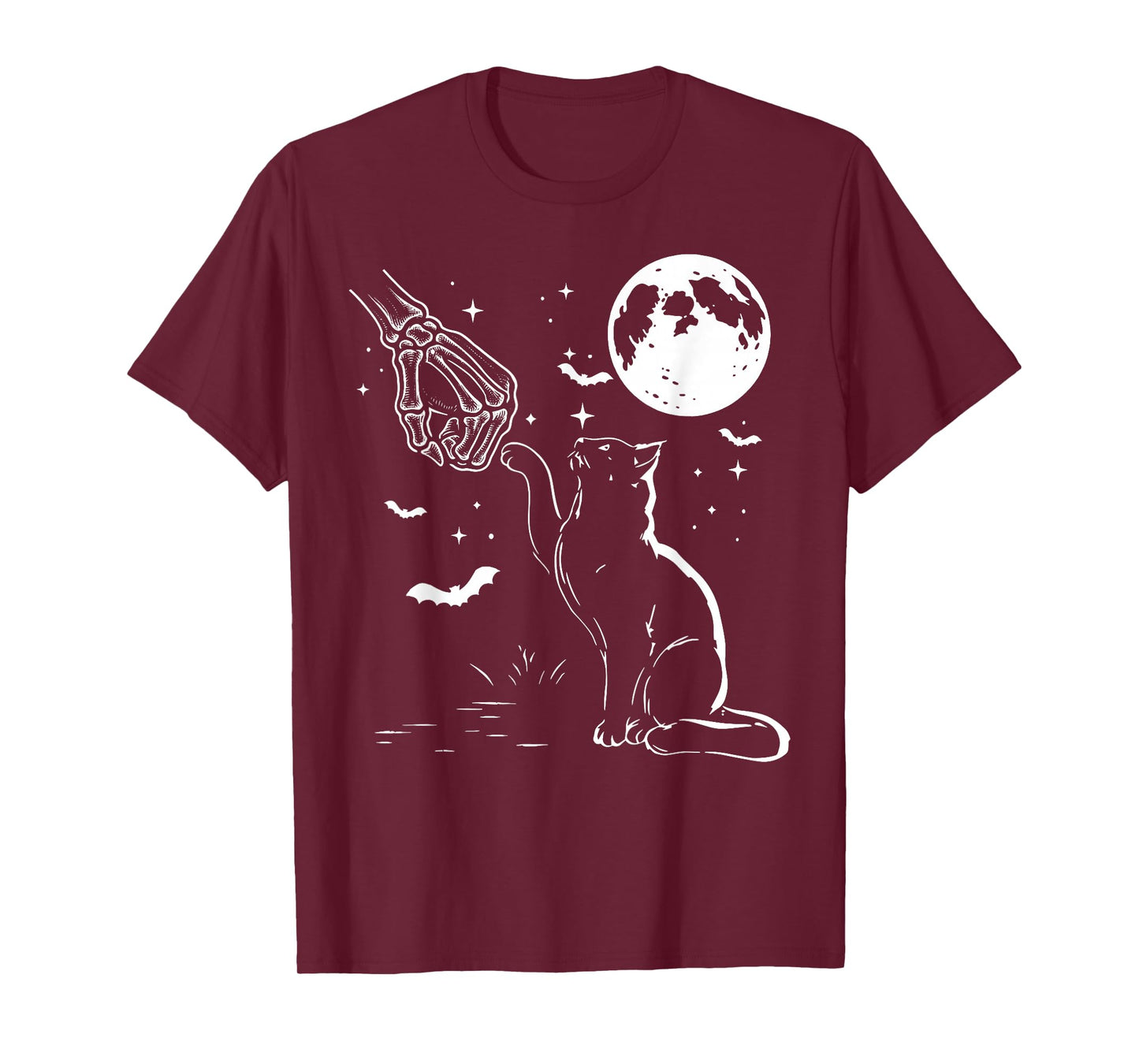 Skeleton Hand Cat Halloween Moon Cats Lover T-Shirt