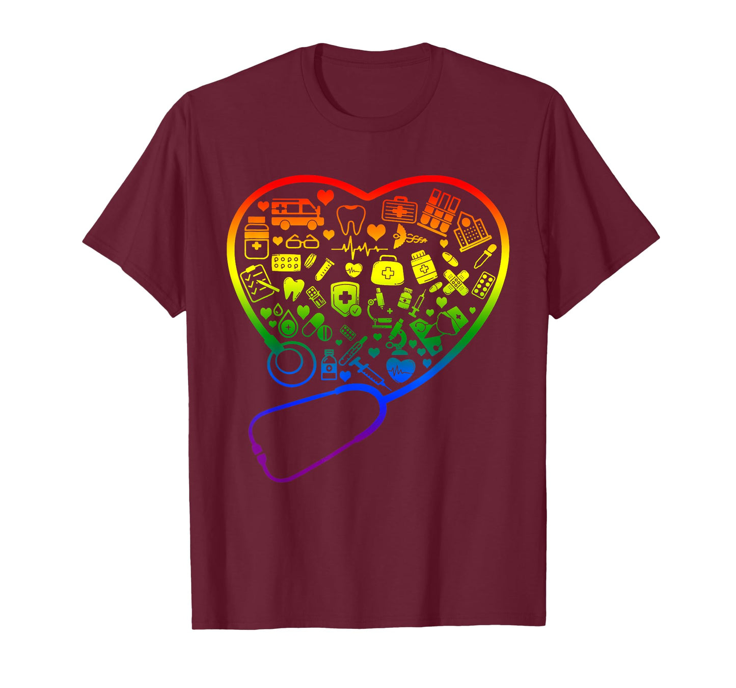 Rainbow Flag Stethoscope Heart Nurse RN Scrub Gay Pride LGBT T-Shirt