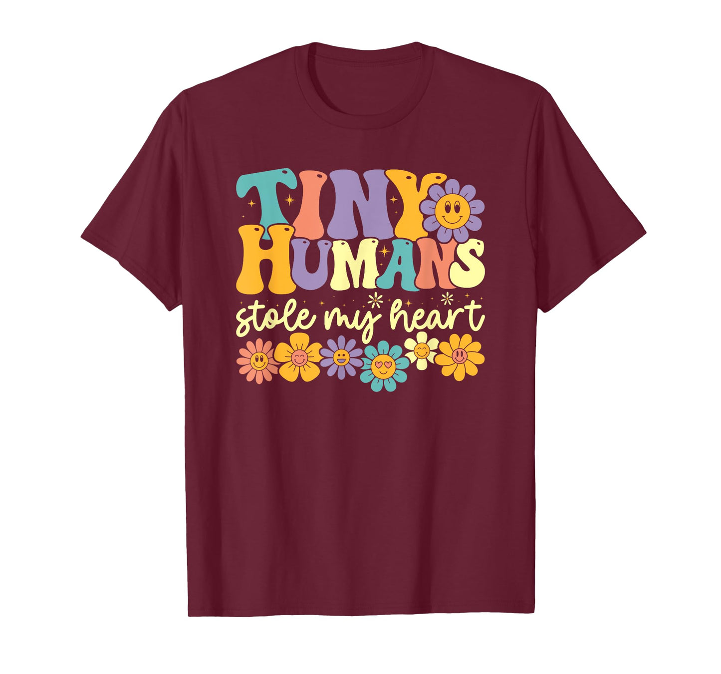 Tiny Humans Stole My Heart Retro Groovy Kindergarten Teacher T-Shirt
