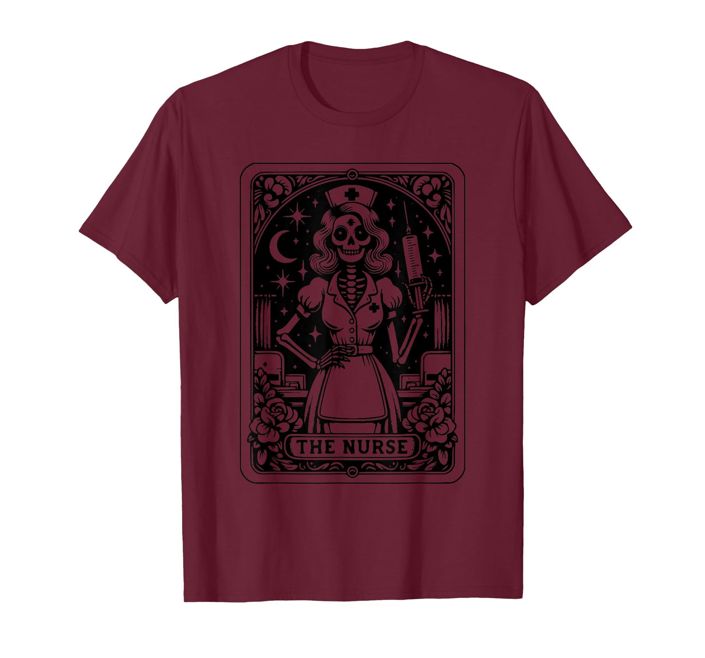Funny Spooky Skeleton Nurse The Nurse Tarot Card Nursing T-Shirt