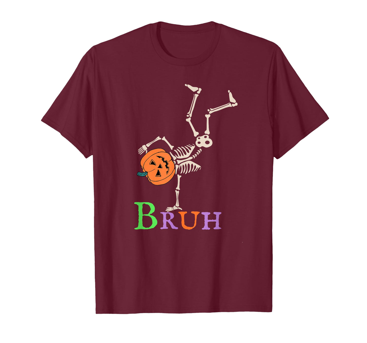 Bruh Skeleton Pumpkin Funny Halloween 2025 Kids Boys Men T-Shirt