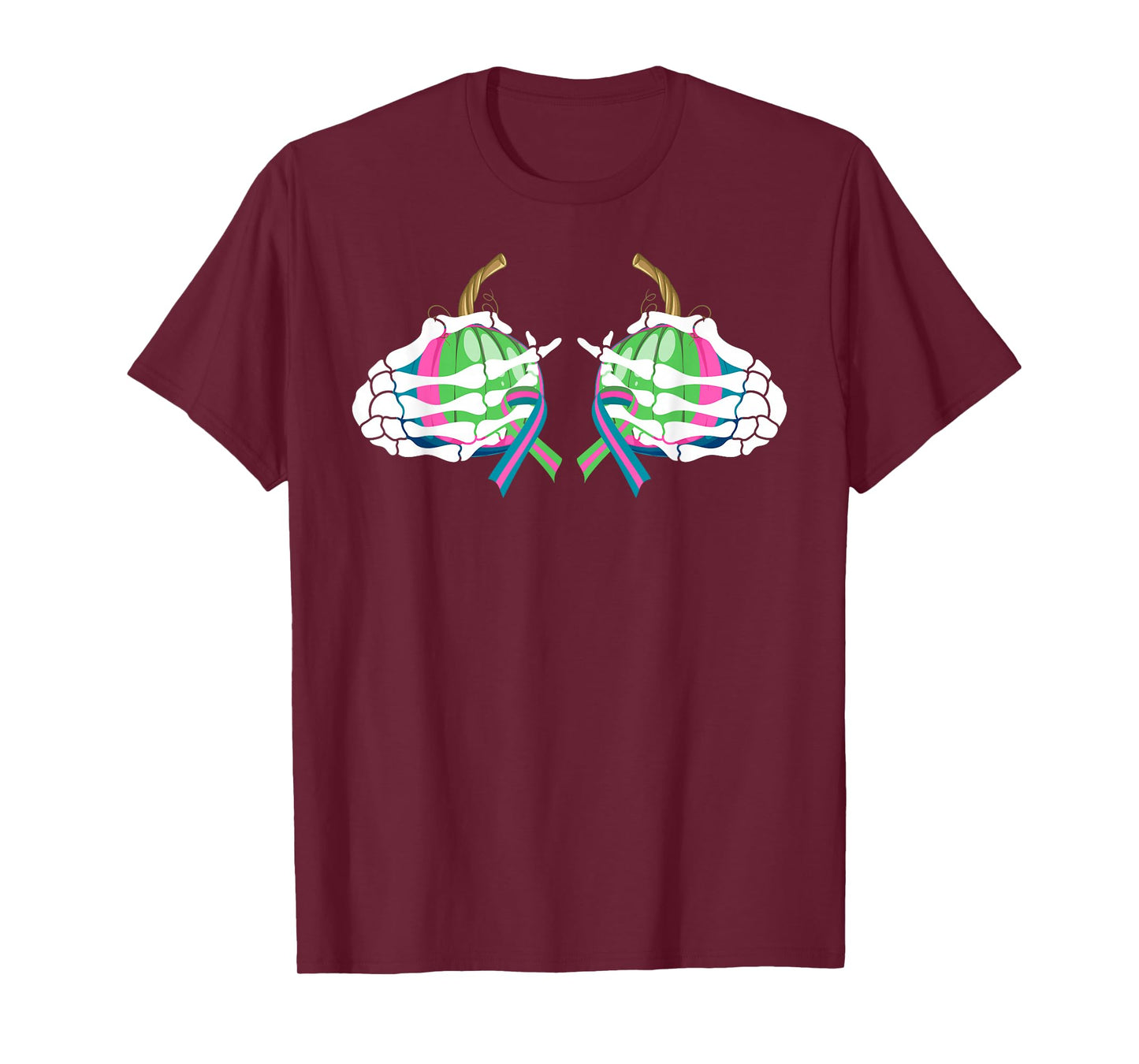Skeleton Hands Holding Pumpkins Metastatic Breast Cancer T-Shirt