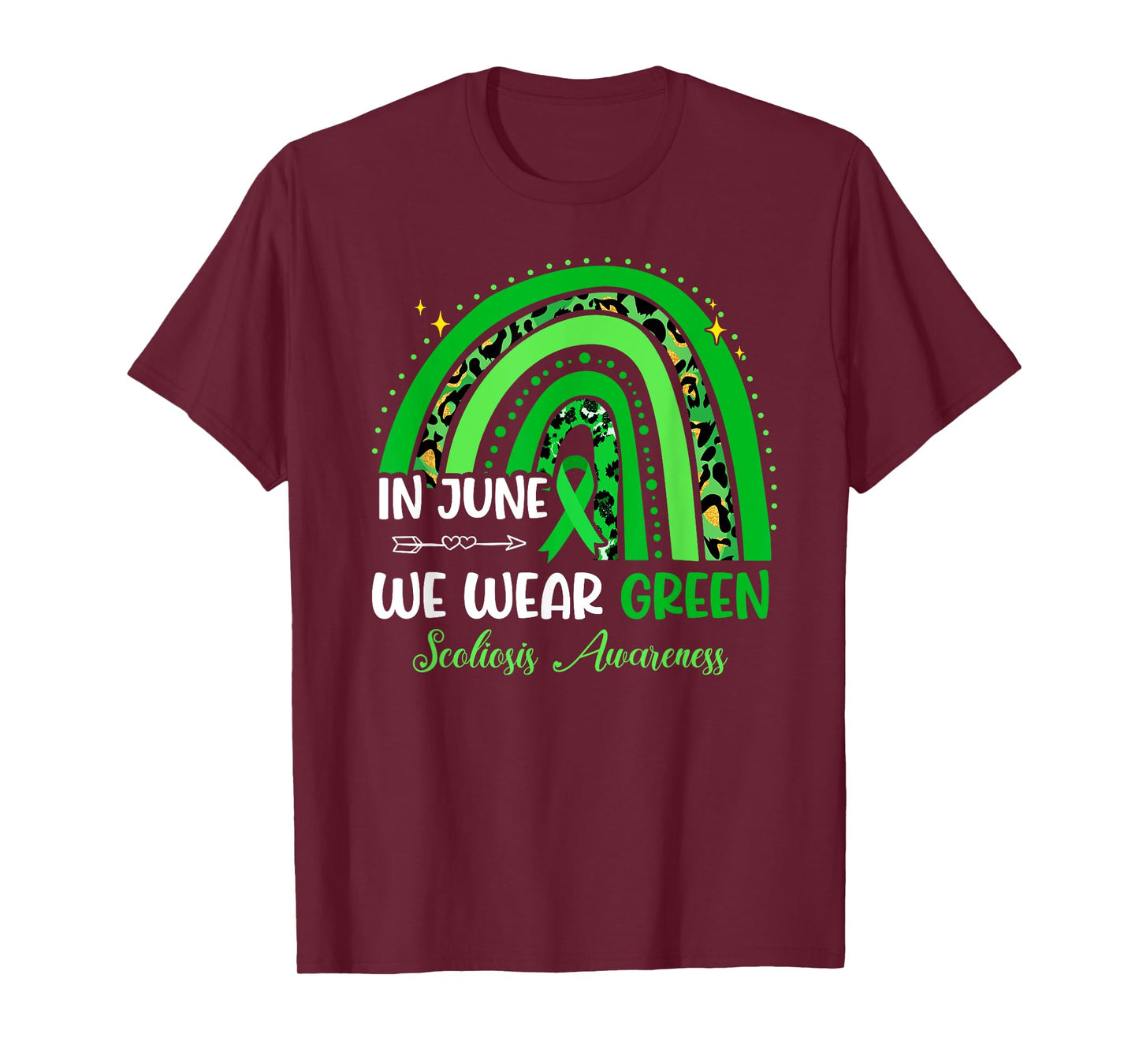 In June We Wear Green Ribbon For Scoliosis Awareness Rainbow T-Shirt