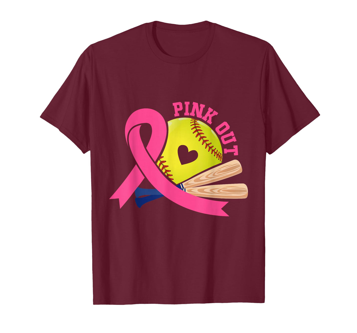 Pink Out Breast Cancer Awareness Pink Ribbon Softball T-Shirt