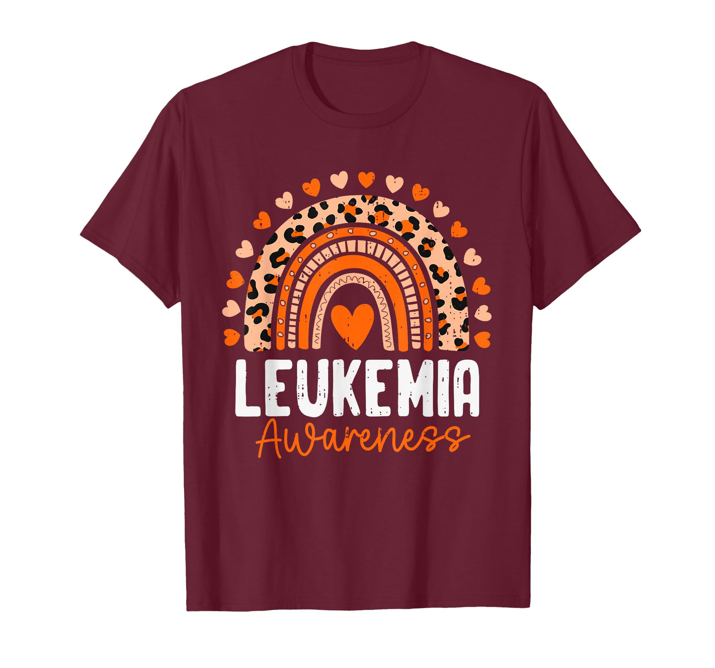 Leukemia Awareness Rainbow Leopard Ribbon Orange Support T-Shirt