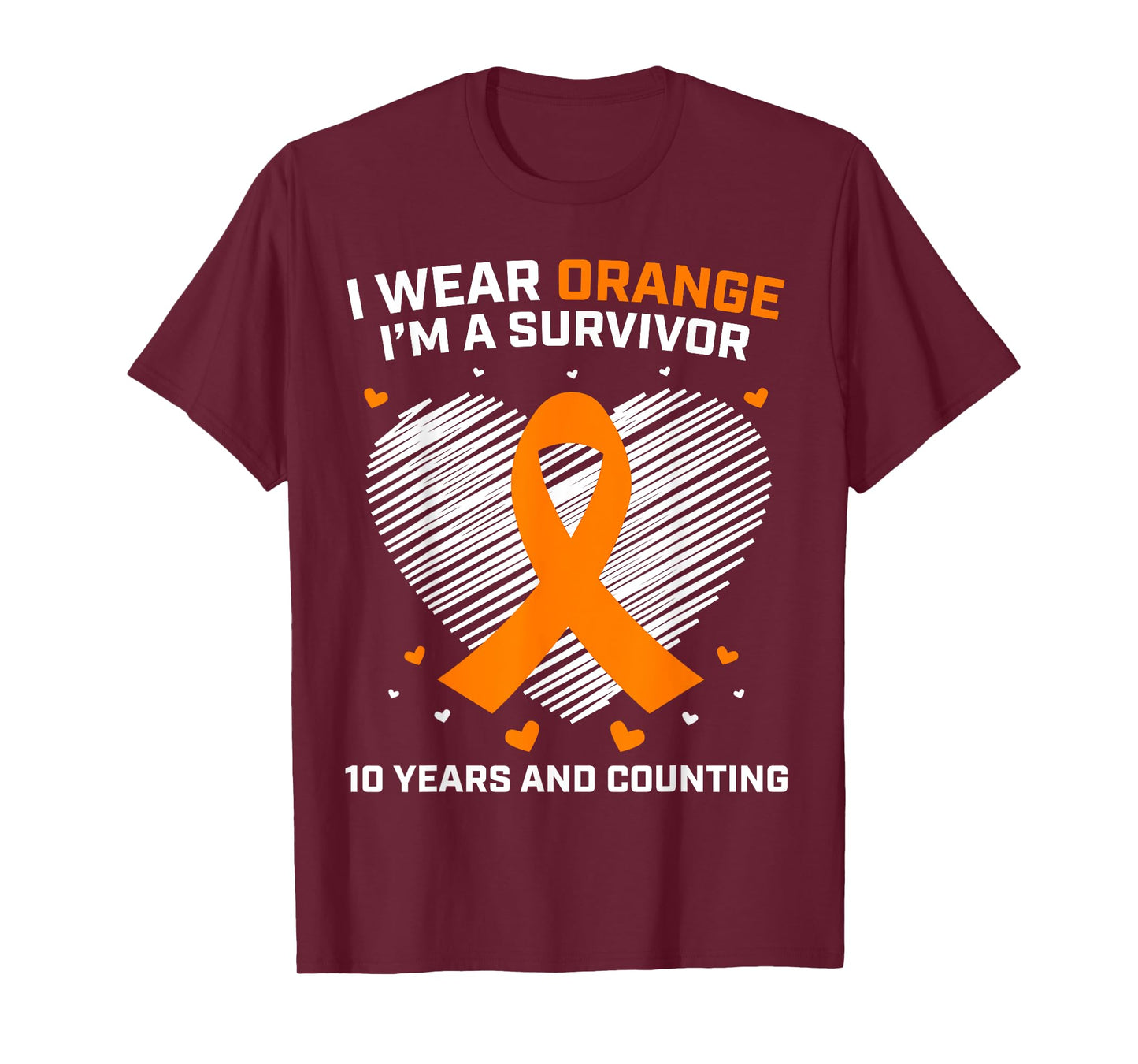 10 Year Cancer Free Leukemia Survivor Gifts Orange Awareness T-Shirt