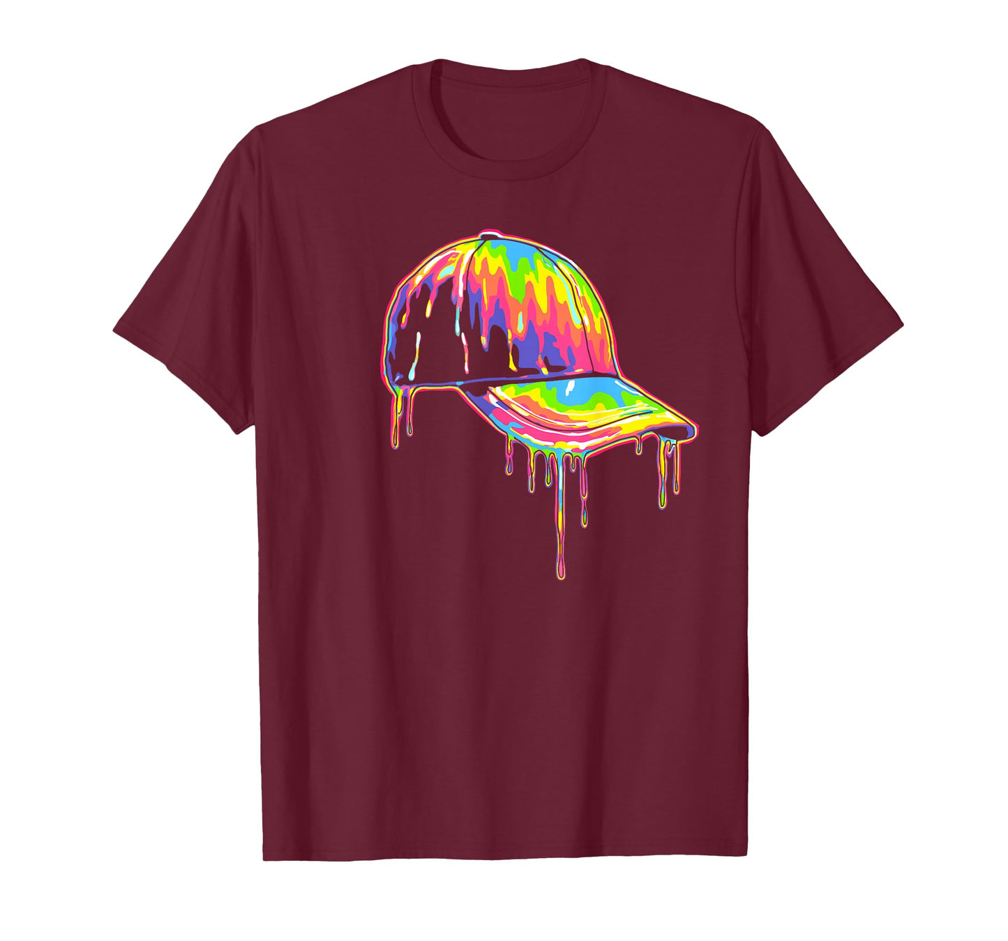 Baseball Cap Drip Graphic Melting Colors Modern Streetwear T-Shirt