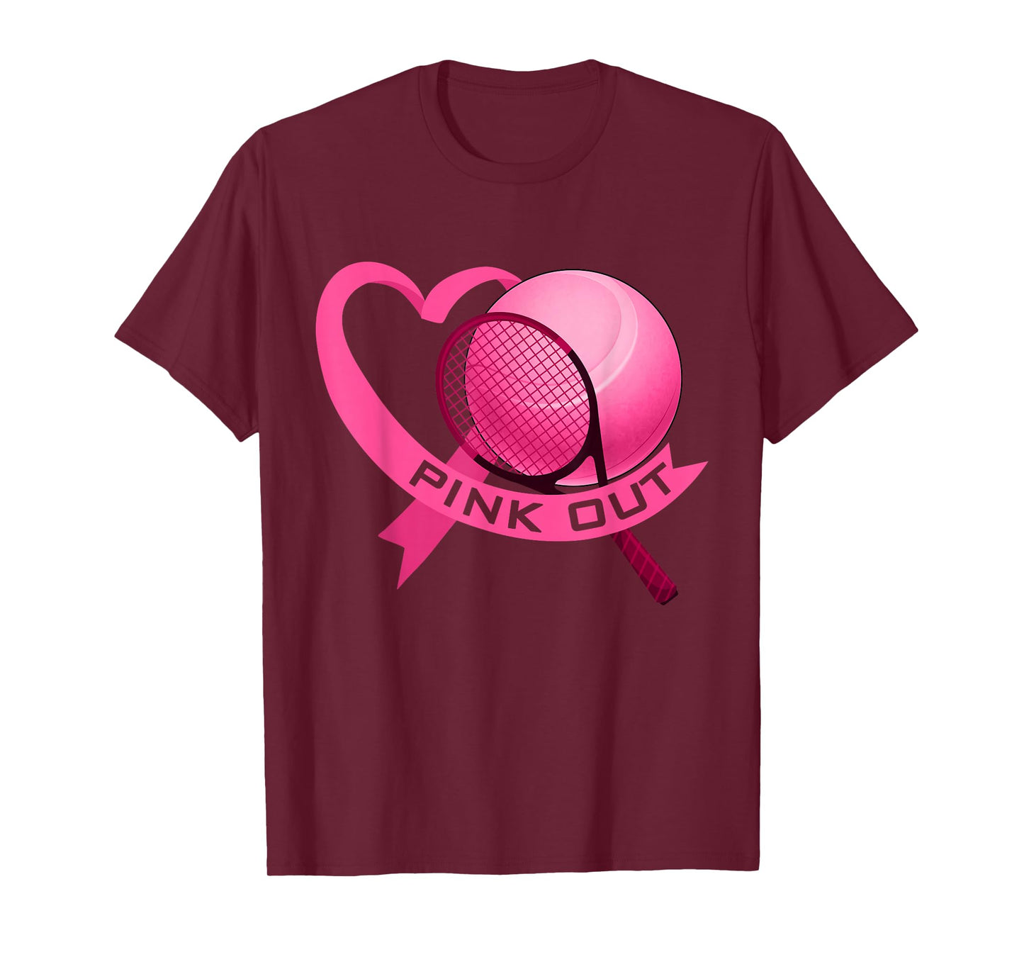 Pink Out Breast Cancer Pink Ribbon Heart With Tennis Ball T-Shirt