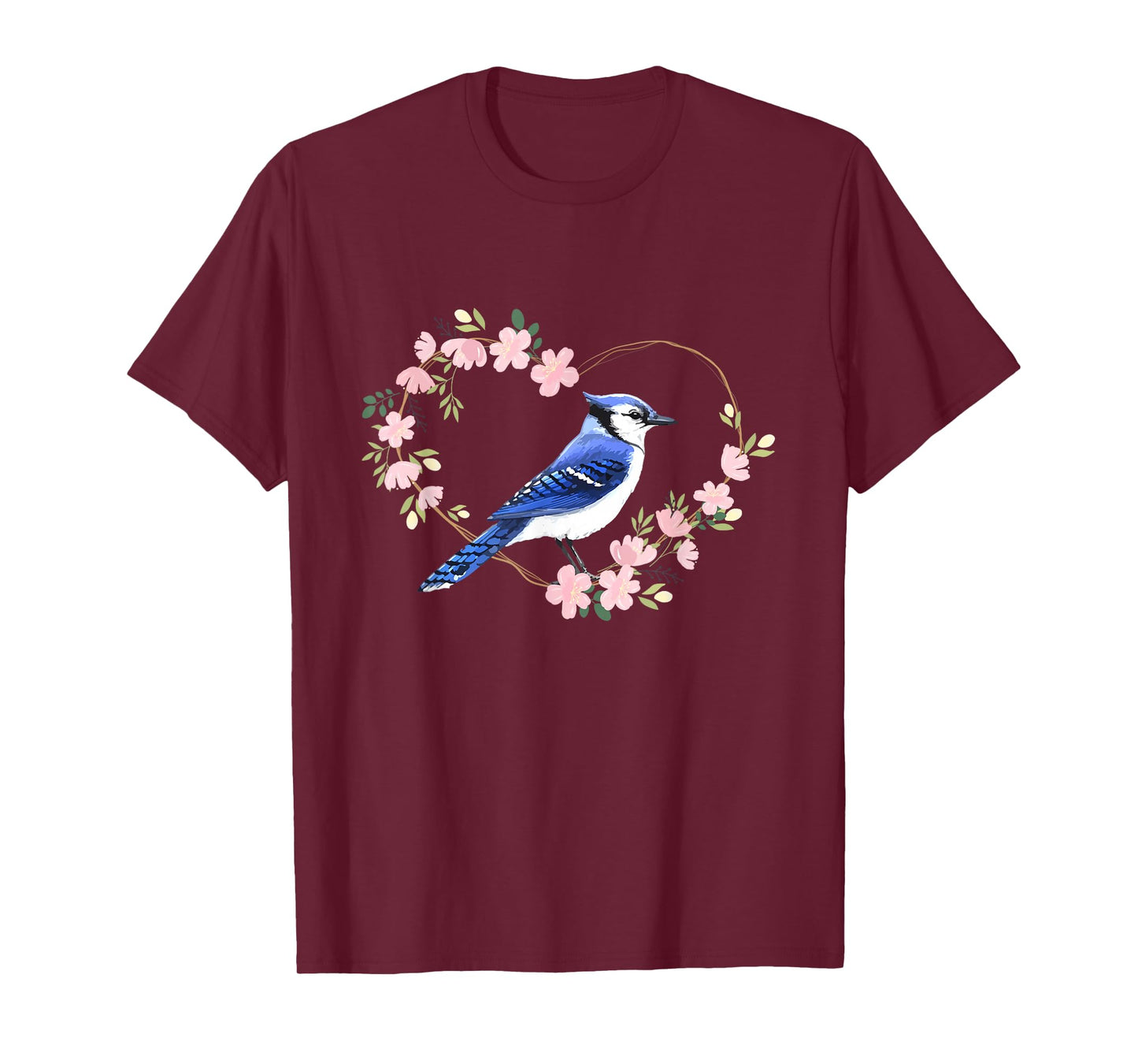 Blue Jay Bird Lover Watching Bidwatcher Birder Flower Heart T-Shirt