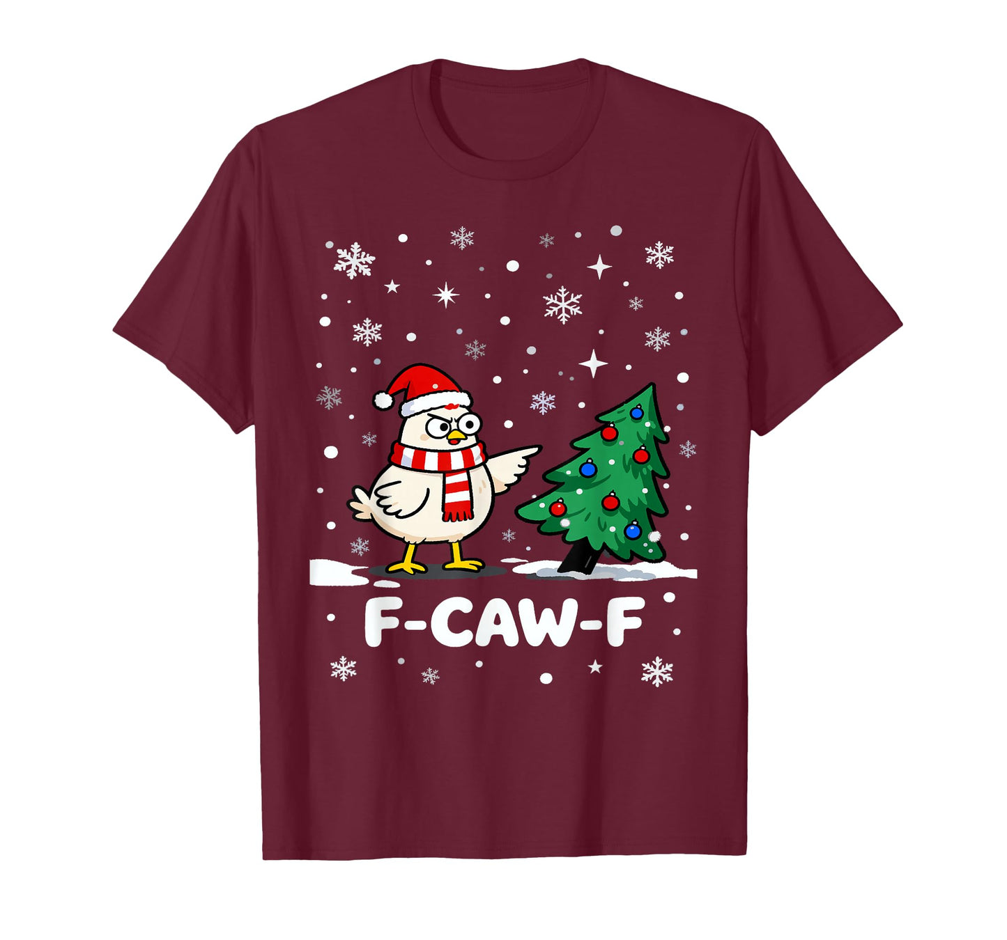 F-Caw-F Christmas Chicken Santa Hat Christmas Tree Funny T-Shirt