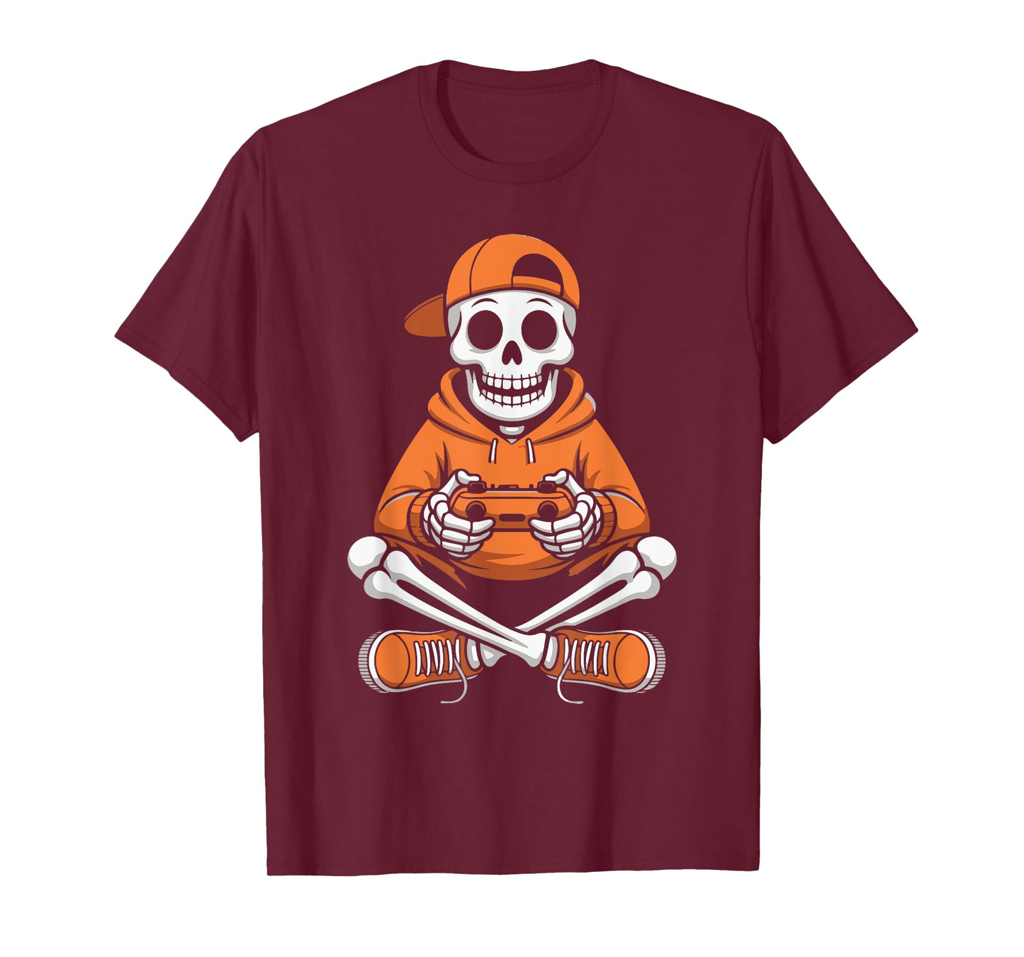 Scary Skeleton Gamer Funny Halloween Boys Kids Video Gaming T-Shirt