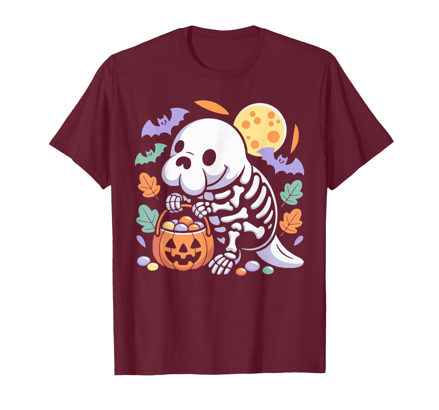 Funny Manatee Skeleton Witch Hat Pumpkin Costume Halloween T-Shirt