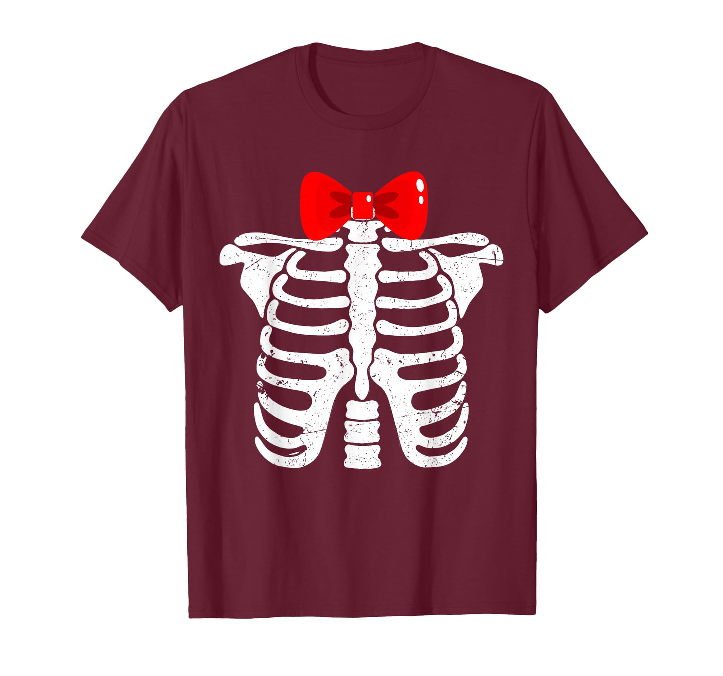 Cute Skeleton Costume Red Ribbon Tie for Girls Women T-Shirt