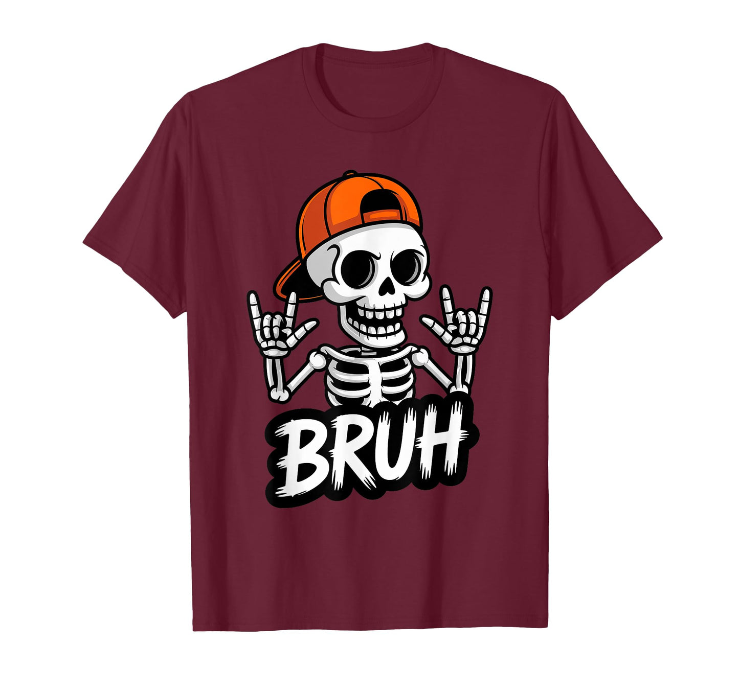 Spooky Skeleton Bruh Rock Hand Sign Halloween Toddler Boys T-Shirt
