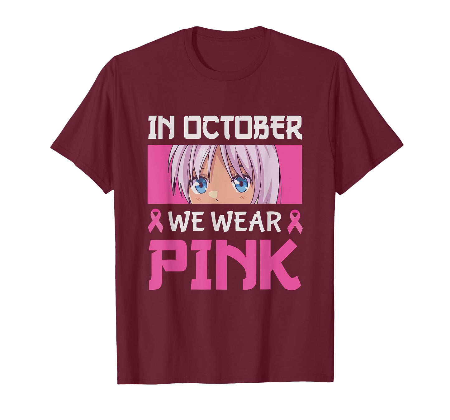 In October We Wear Pink Breast Cancer Anime Manga Girls Boys T-Shirt