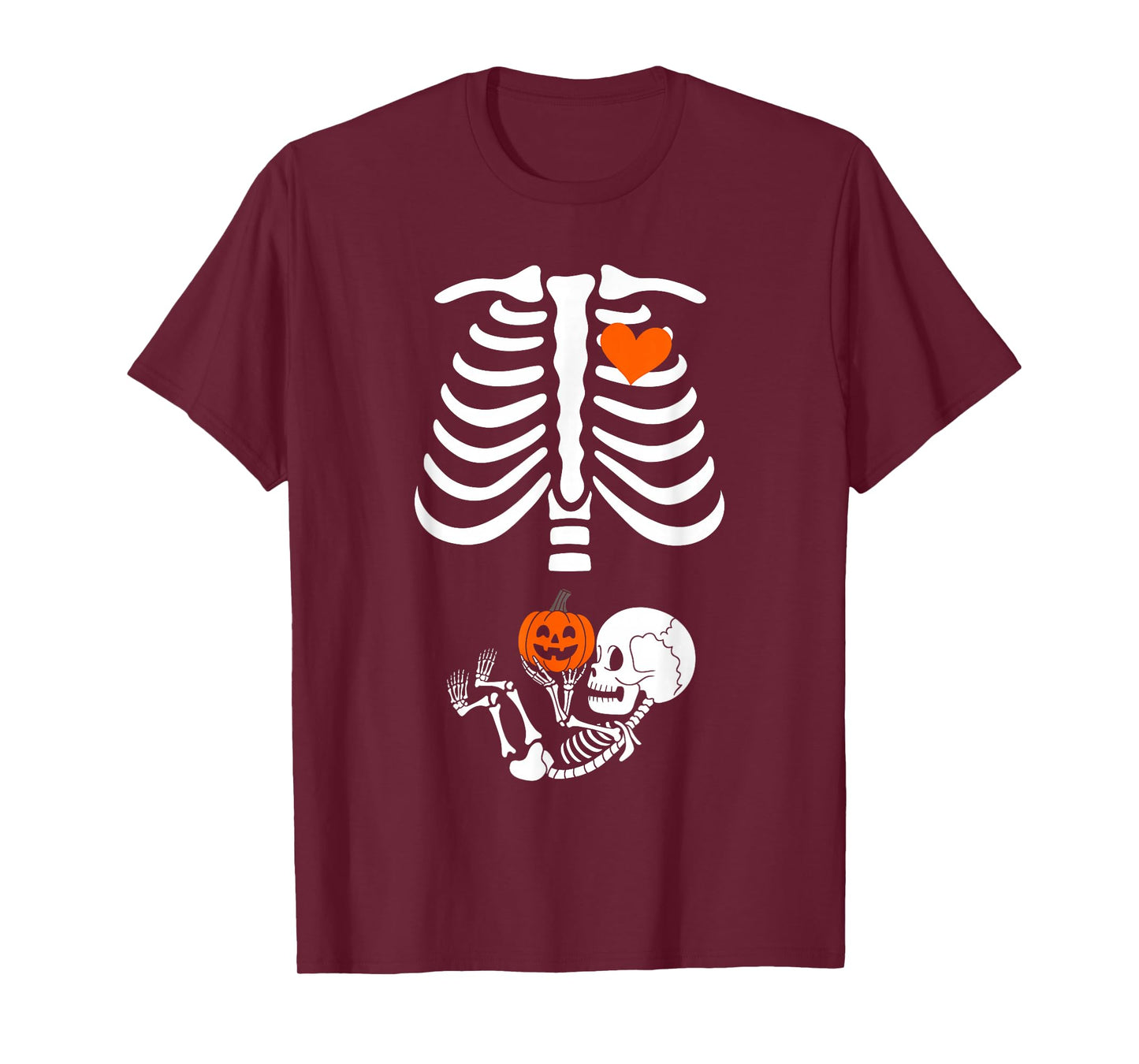 Halloween Skeleton Baby Rib Cage Maternity Pregnant Pumpkin T-Shirt