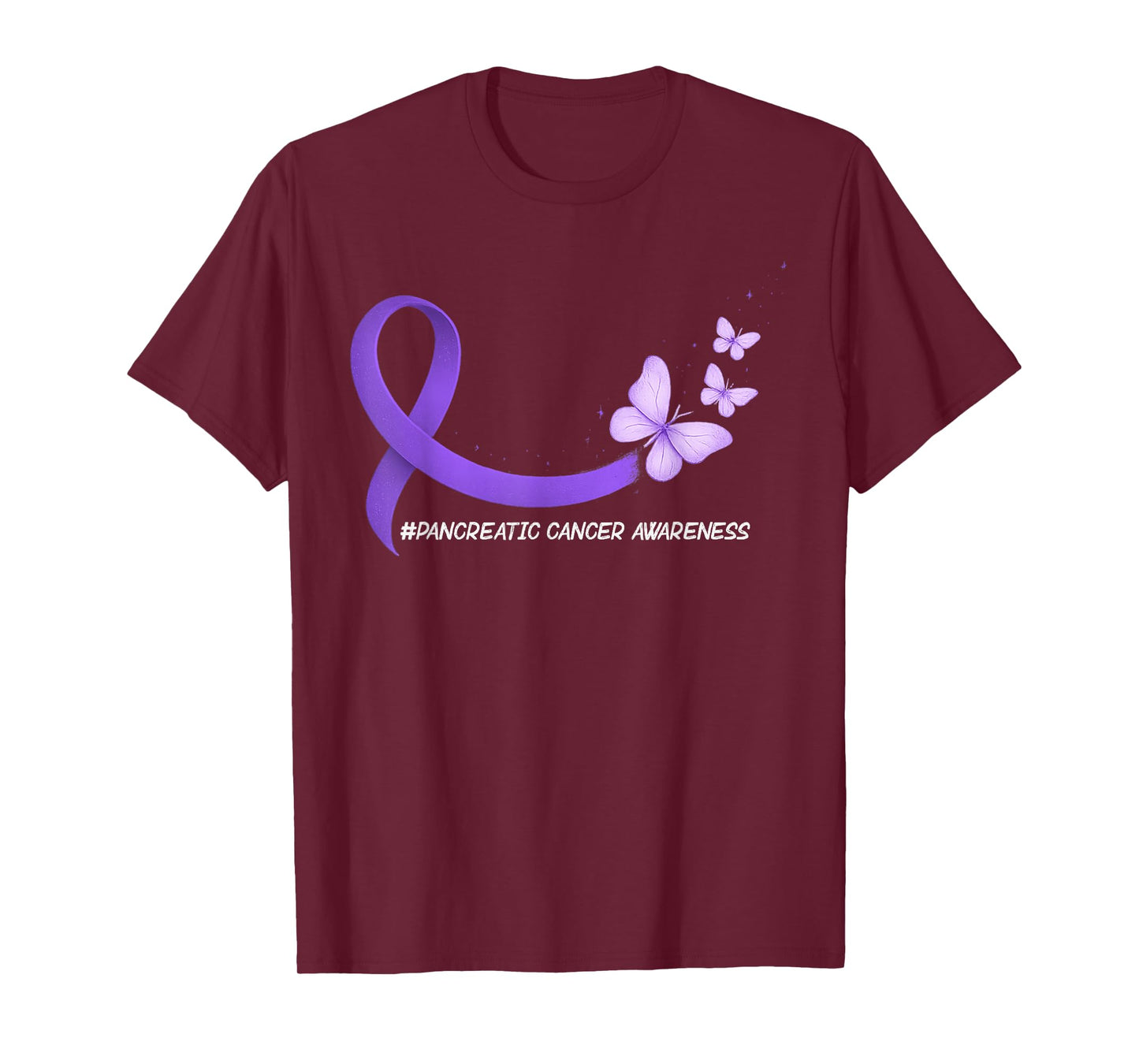 Pancreatic Cancer Awareness Ribbon Purple Butterfly Support T-Shirt