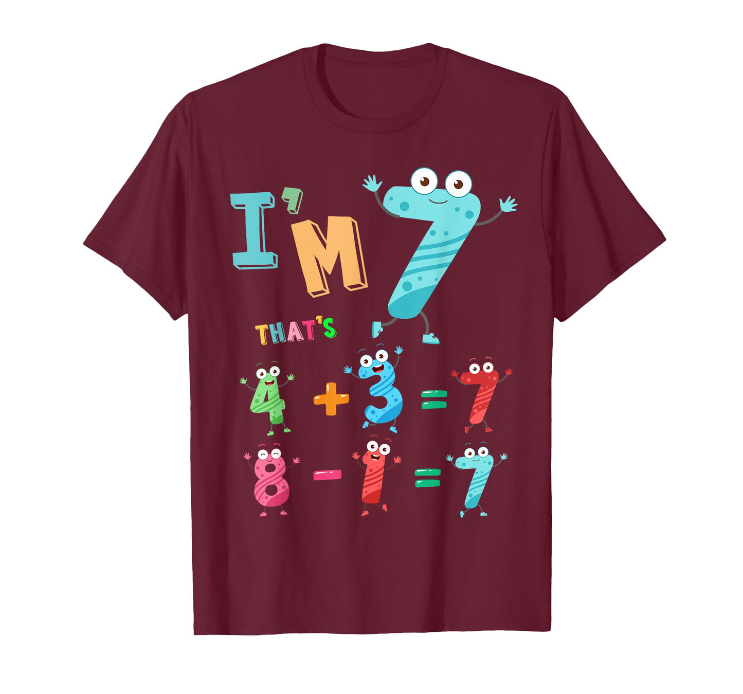 Maths 7th Birthday Outfit Idea For Kids & 7 Year Old Numbers T-Shirt