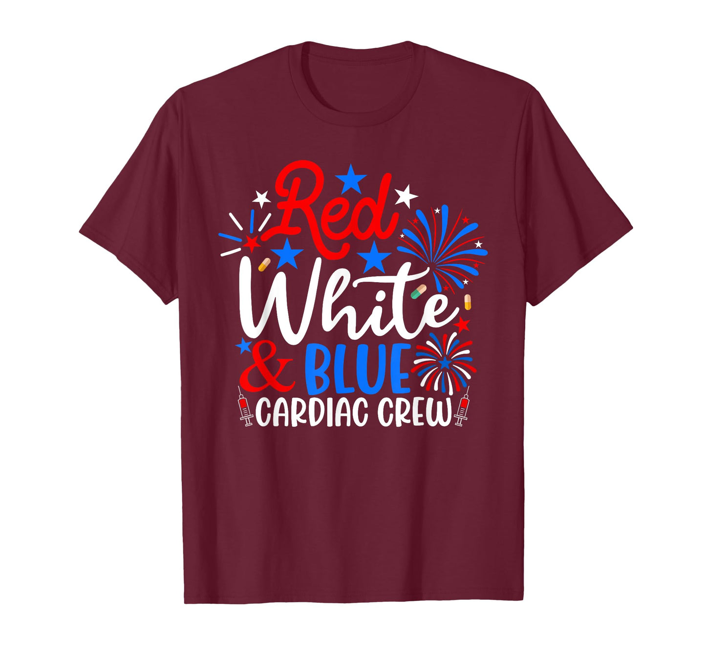 Red White And Blue Cardiac Crew Funny 4th Of July Nurse T-Shirt