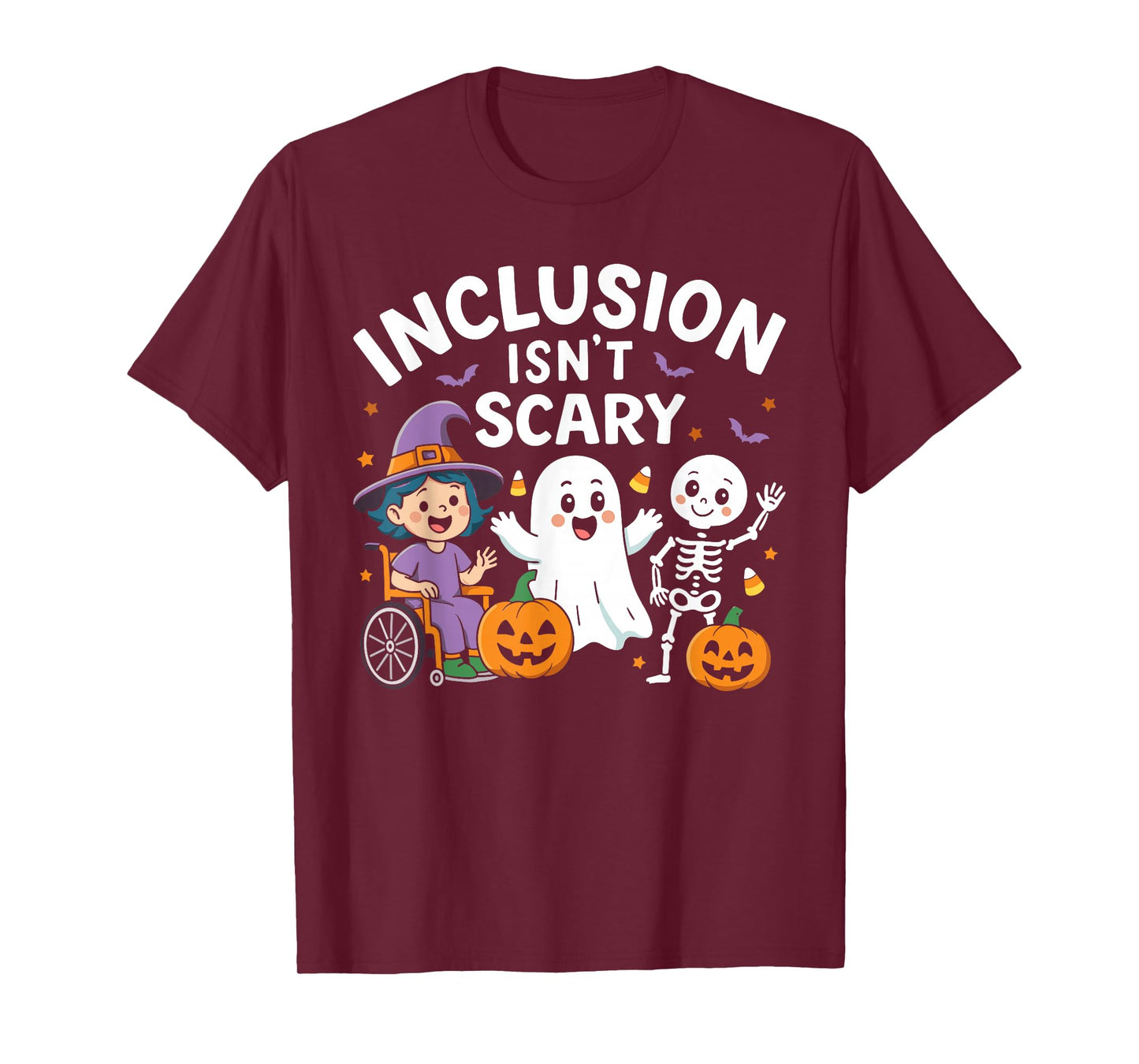 Inclusion Isn't Scary Teacher Skeleton Ghost Cute Halloween T-Shirt
