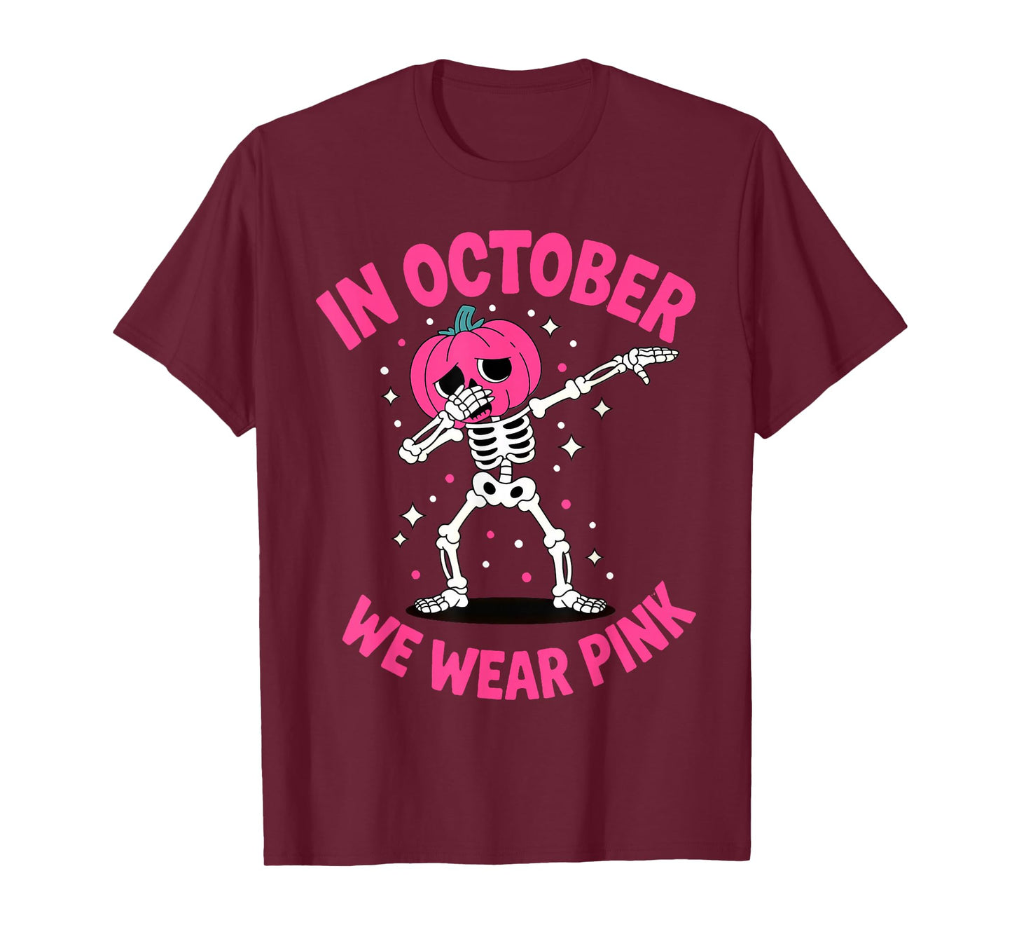 In October We Wear Pink Breast Cancer Pumpkin Halloween T-Shirt