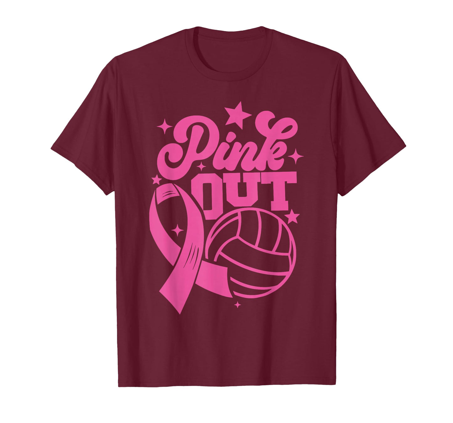 Pink Out Volleyball Breast Cancer Awareness Support Ribbon T-Shirt