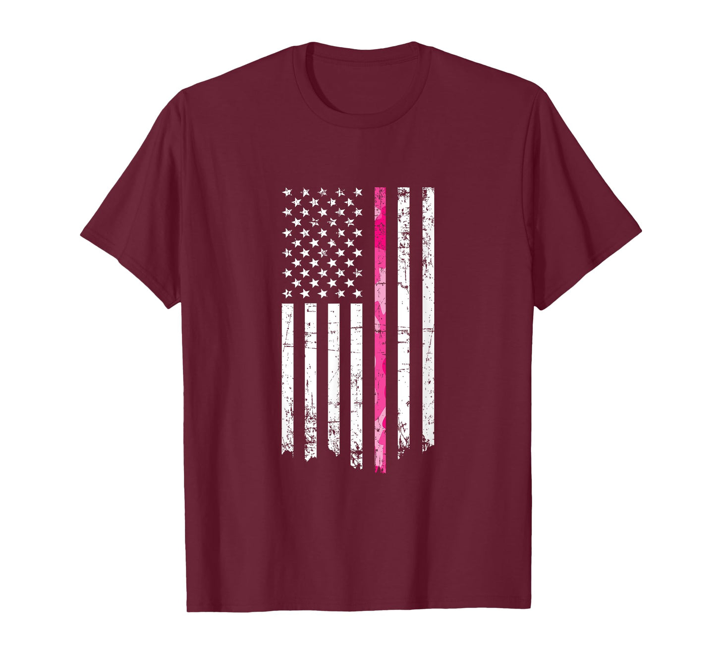 Pink Camouflage Stripe Breast Cancer American Flag T-shirt T-Shirt for Women Men