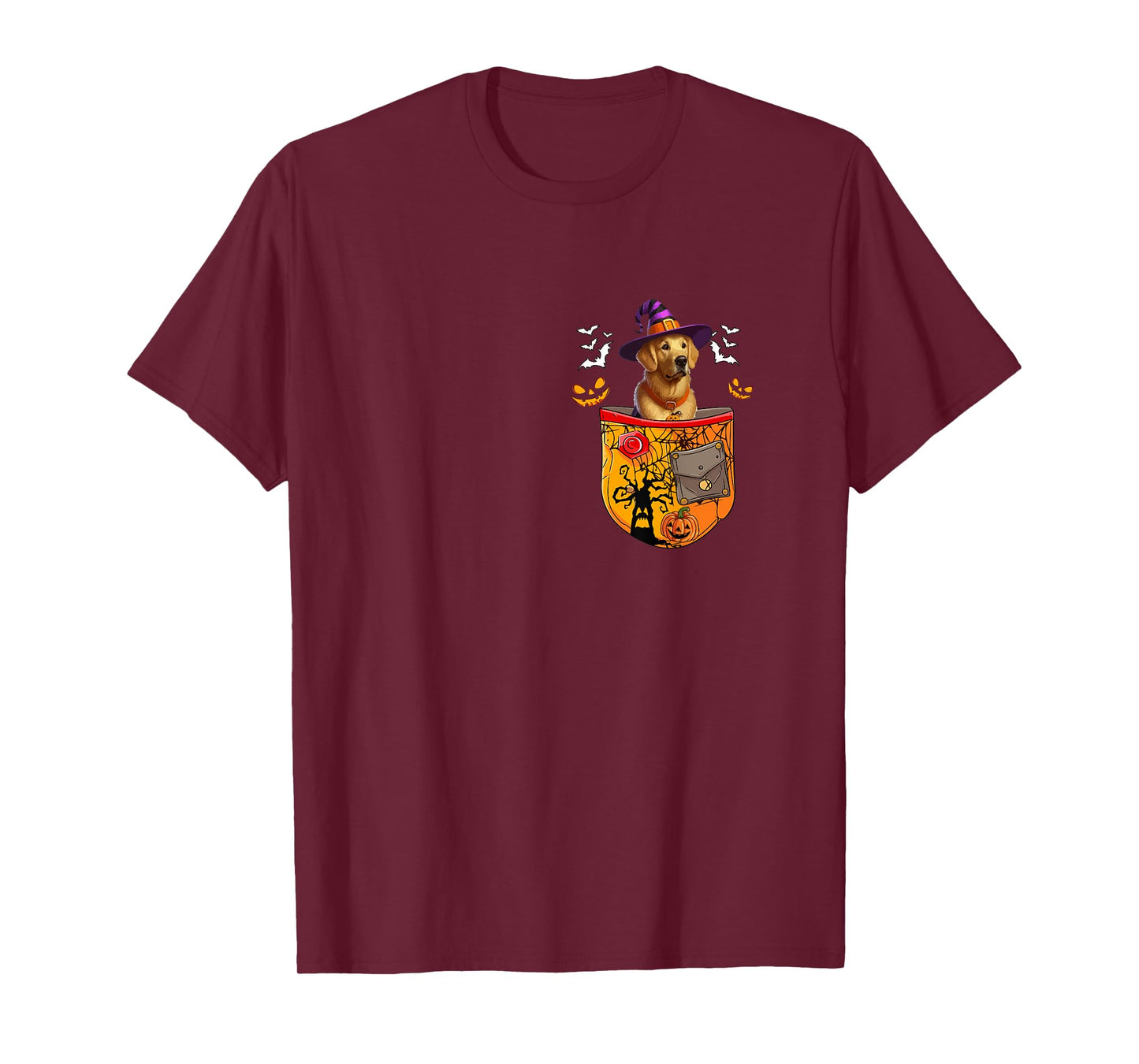 Golden Retriever As Witch in Pocket Halloween Dog Owner T-Shirt
