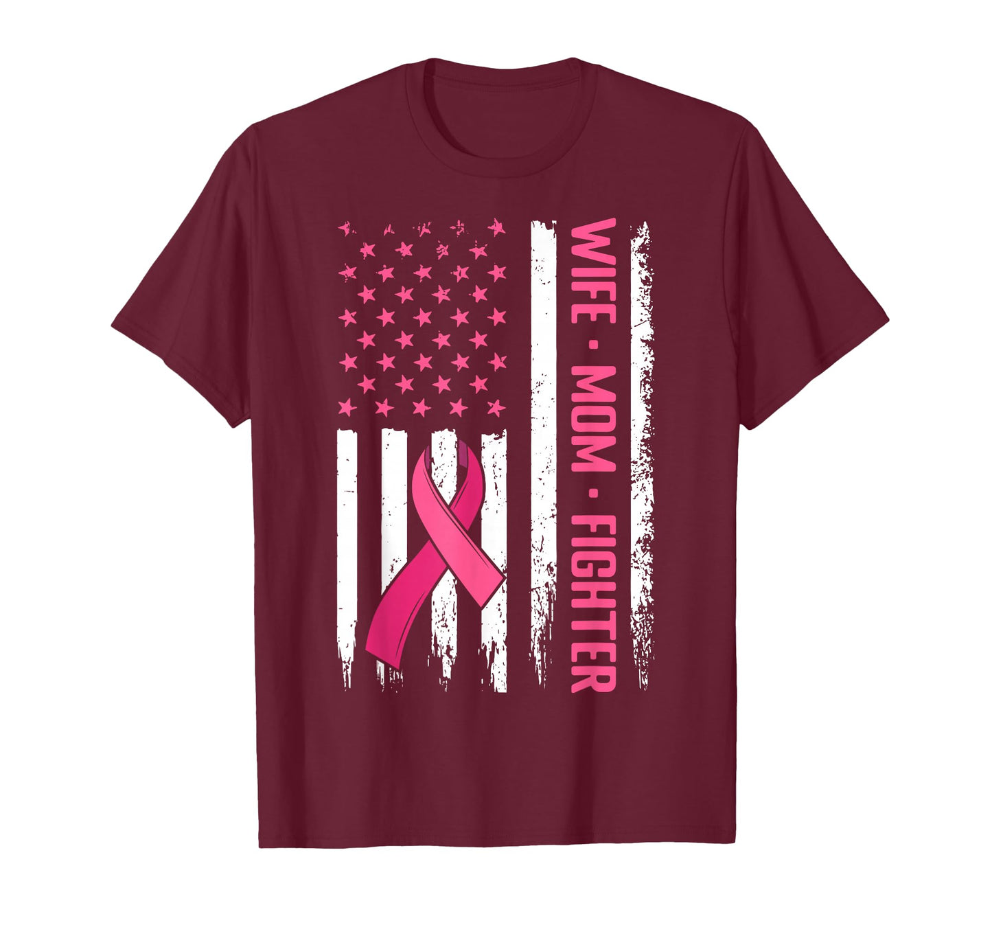US Flag Pink Ribbon Survivor Warrior Breast Cancer Awareness T-Shirt