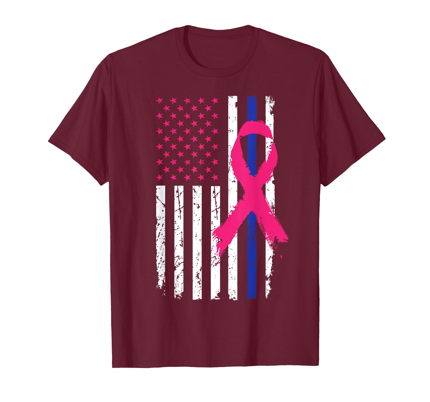 American Police Flag Cool Breast Cancer Awareness Gift T-Shirt for Women Kids Men