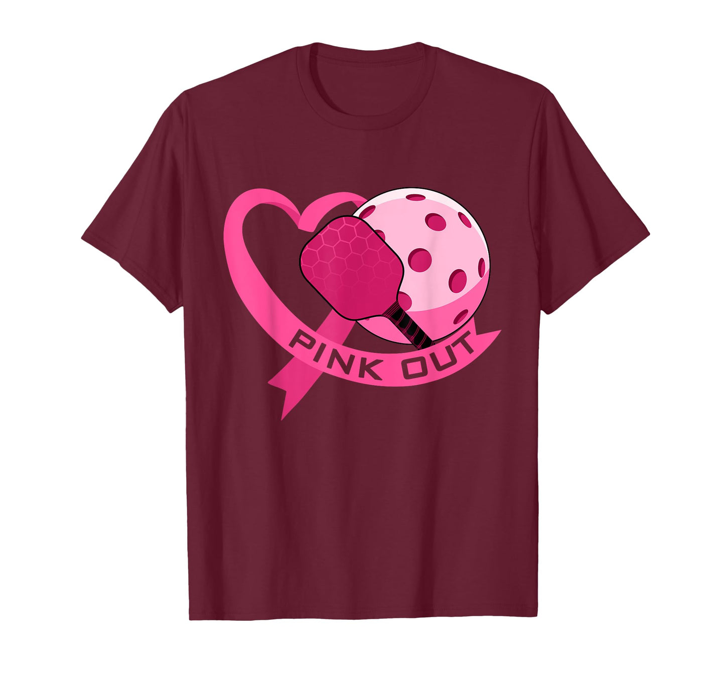 Pink Out Breast Cancer Pink Ribbon Heart & Pickleball Ball T-Shirt