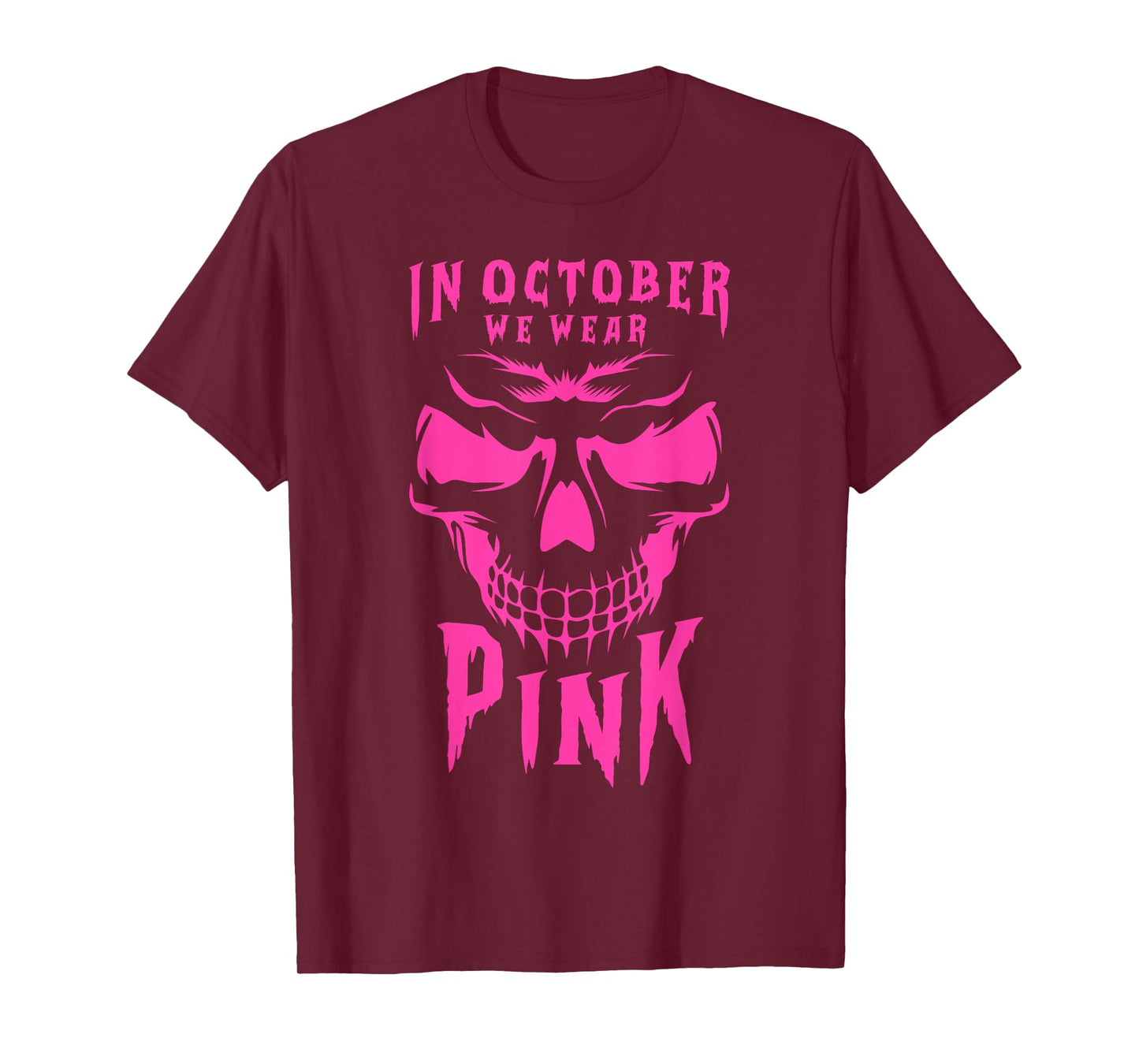 Breast Cancer Awareness Month Halloween Skull Pink Ribbon T-Shirt