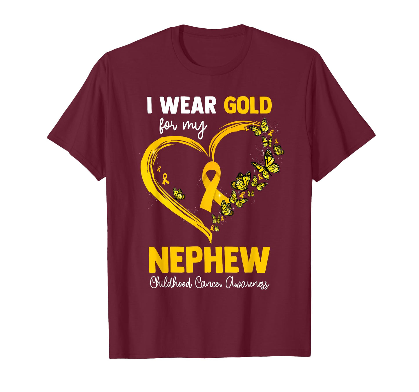 I Wear Gold For My Nephew Childhood Cancer Heart Ribbon T-Shirt