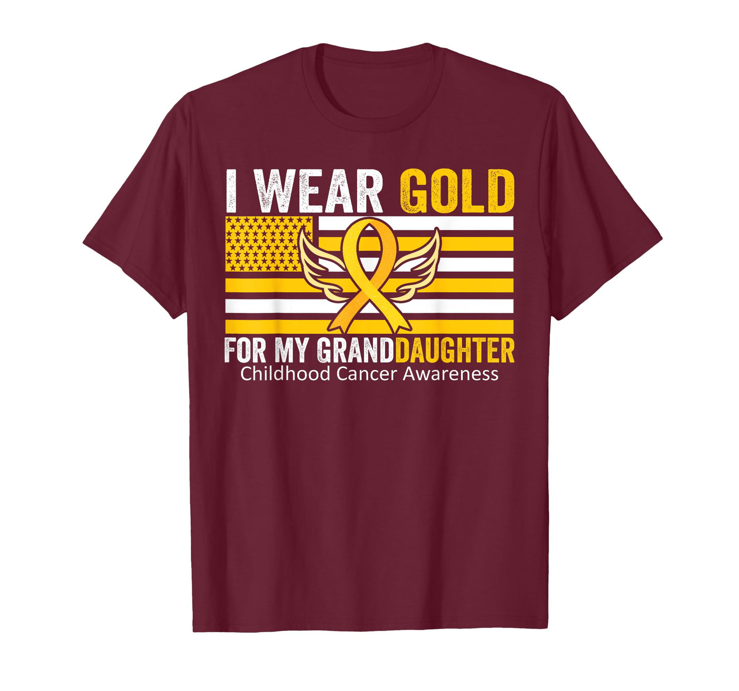 I Wear Gold For My GrandDaughter Childhood Cancer USA Flag T-Shirt for Women Men