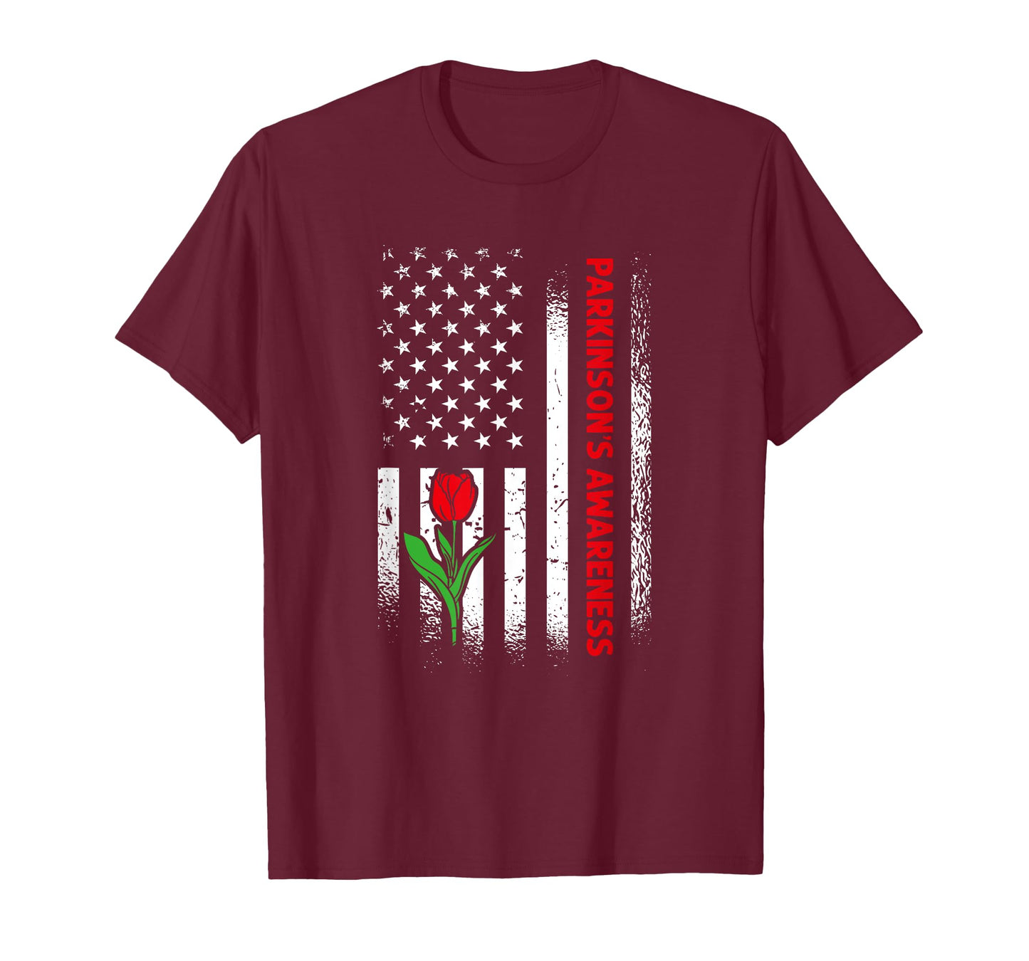 US Flag Red Tulip Parkinson's Awareness T-Shirt