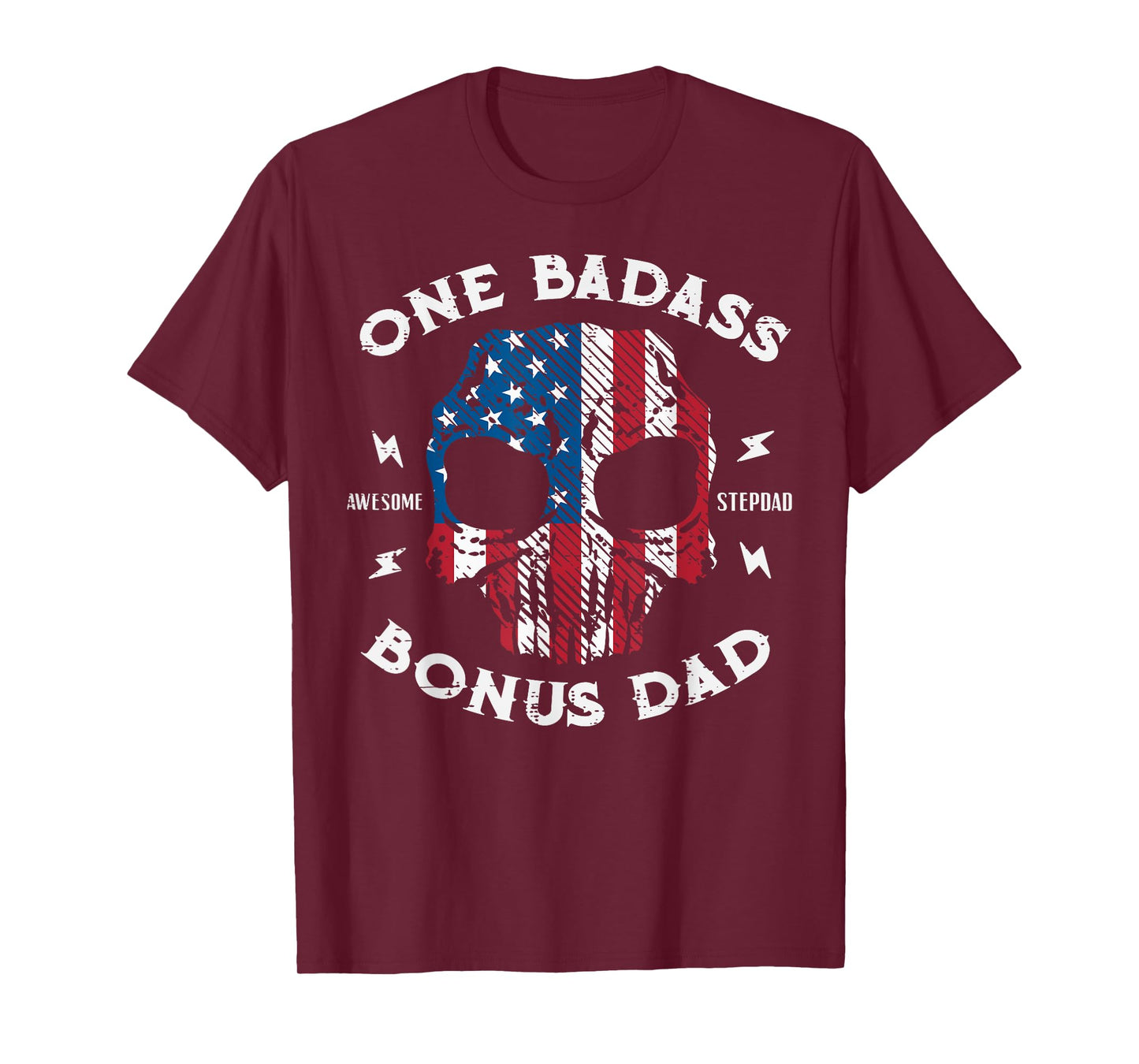One Awesome Stepdad Bonus Dad Fathers Day US Flag Skull Men T-Shirt