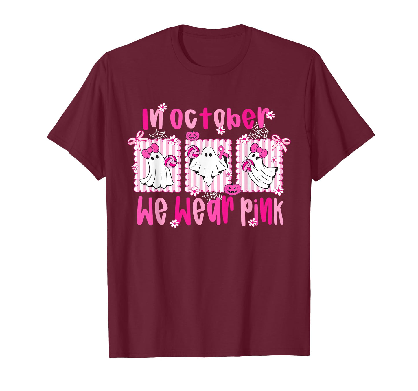 in October We Wear Pink Volleyball Breast Cancer Awareness T-Shirt