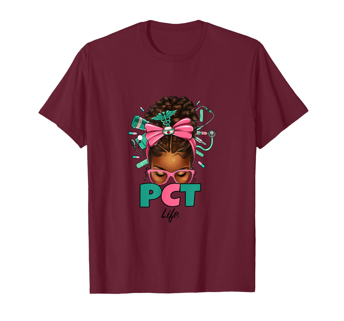 PCT Patient Care Technician Messy Bun African American Women T-Shirt